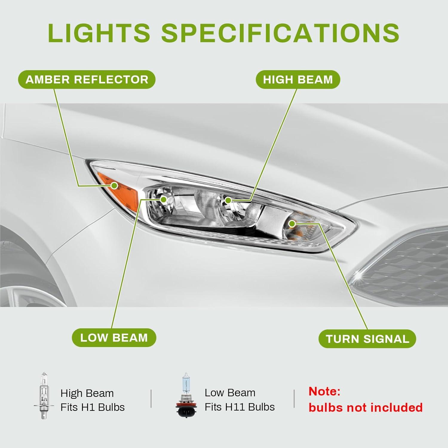 Faros AUTOSAVER88 para Ford Focus 2015-2018, carcasa cromada