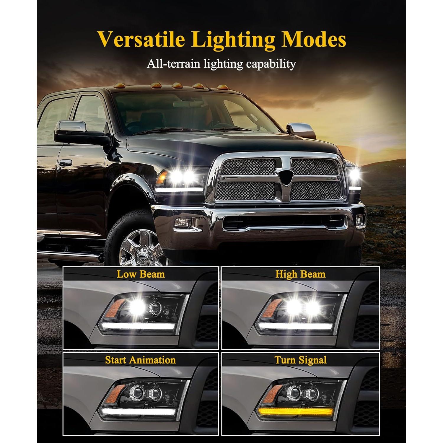 Faros LED Completo Par Partsam para Ram 1500/2500/3500 2009-2018