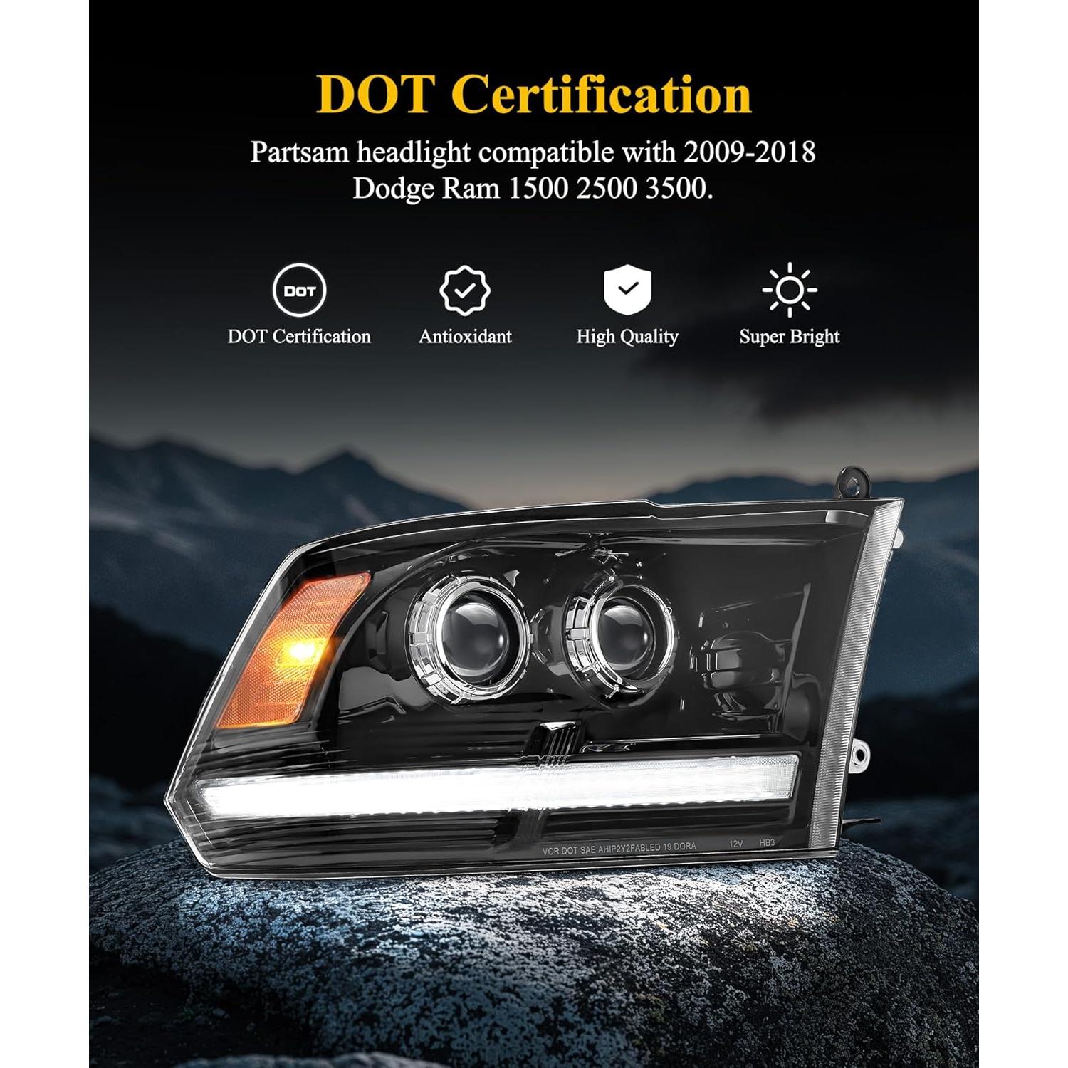 Faros LED Completo Par Partsam para Ram 1500/2500/3500 2009-2018