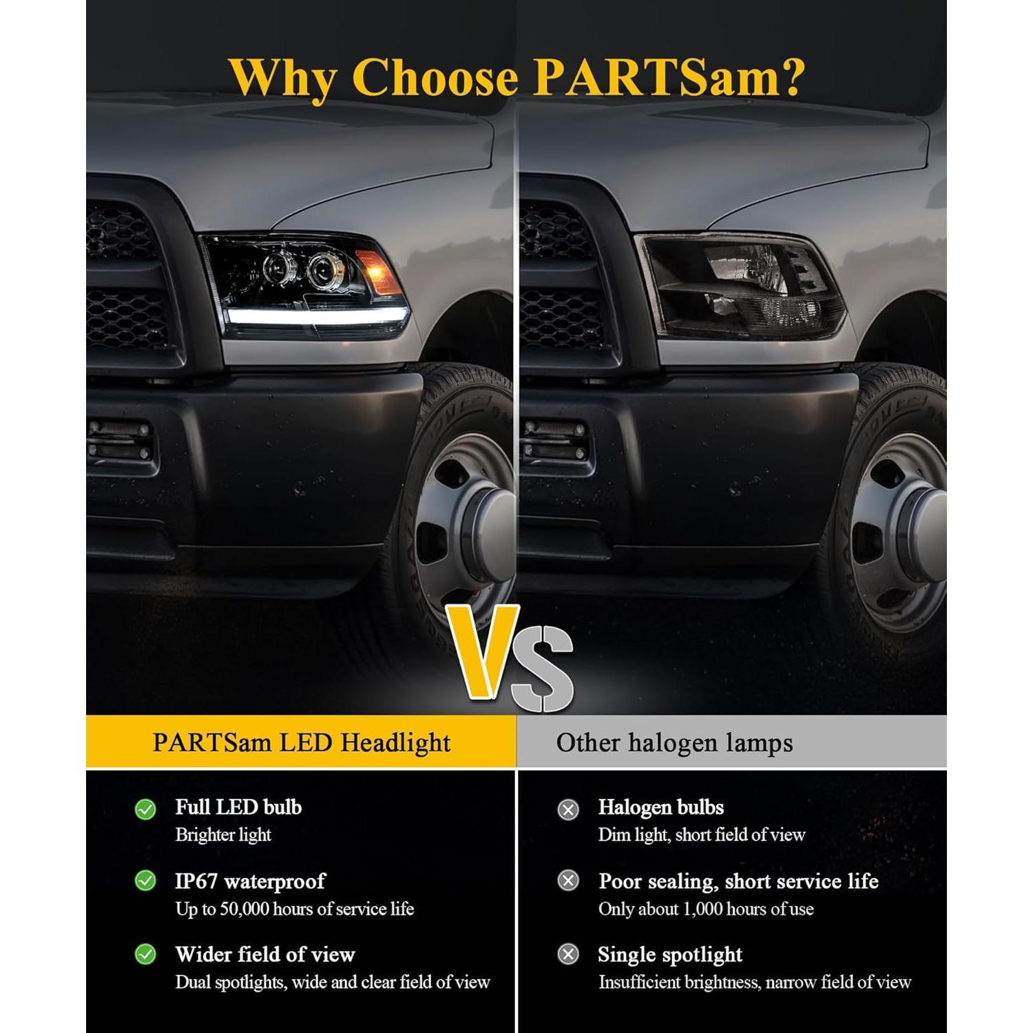 Faros LED Completo Par Partsam para Ram 1500/2500/3500 2009-2018