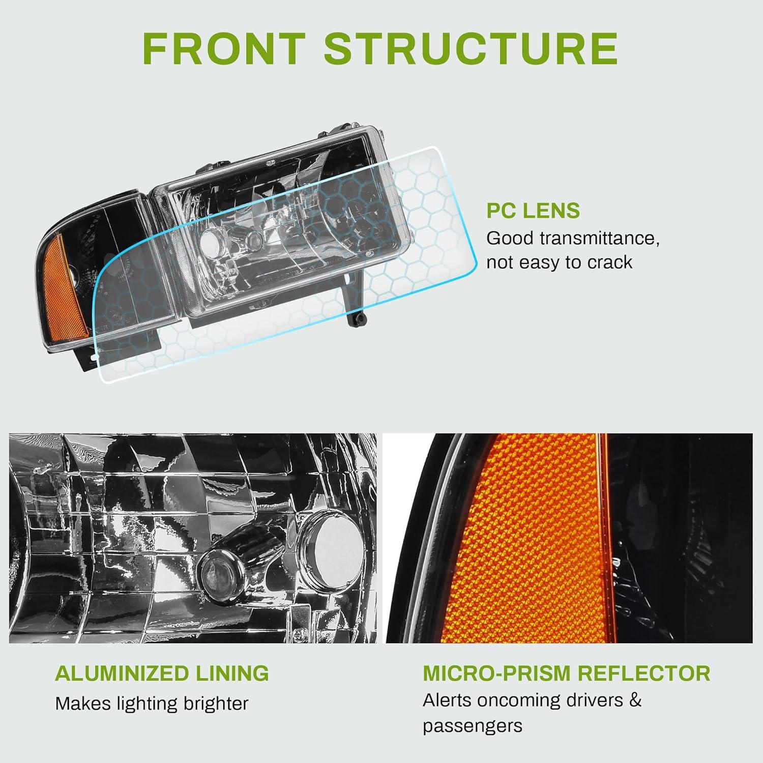 Conjunto de Faros AUTOSAVER88 para Dodge Ram 1994-2002