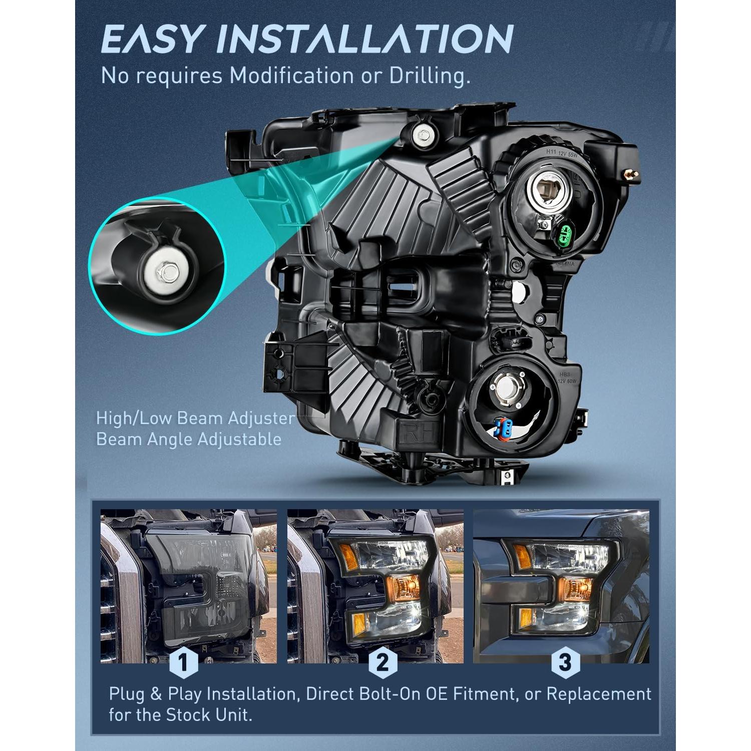 Faros Nilight para Ford F-150 2015-2017 Carcasa Negra