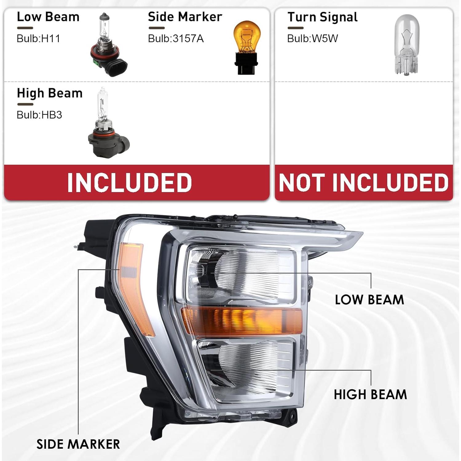 Faros halógenos Duolctrams OEM Ford F150 2021-2023 lado derecho