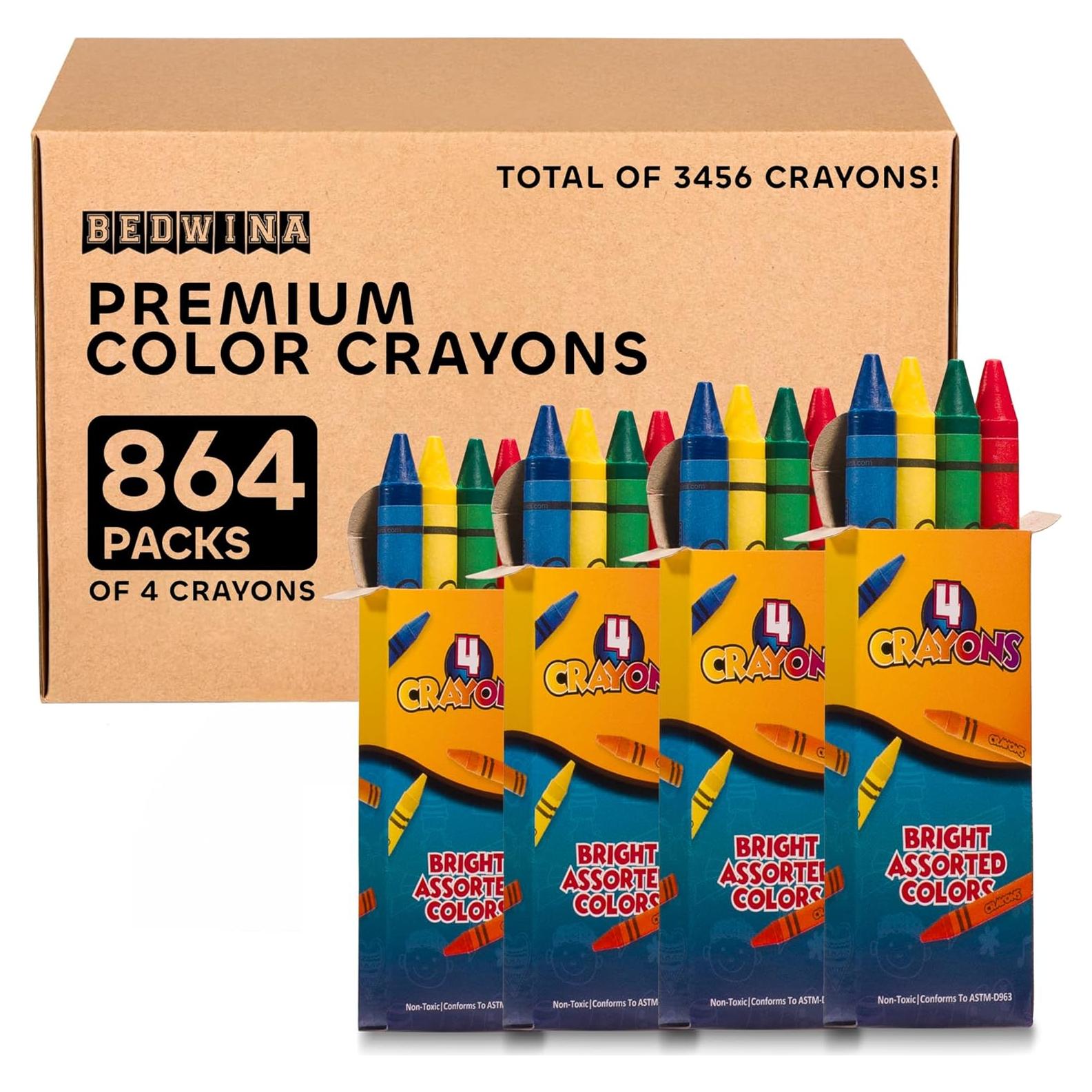 Crayones Bedwina 3456 pcs, 864 Paquetes de 4 Colores