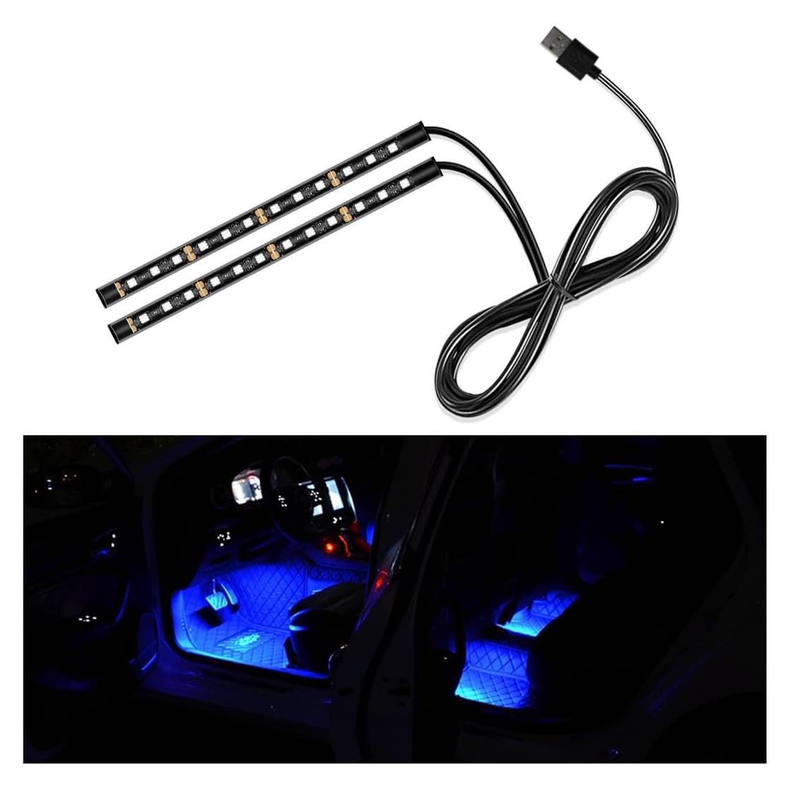 Tira de Luz LED para Auto Yourkar Azul 24 LEDs USB Impermeable