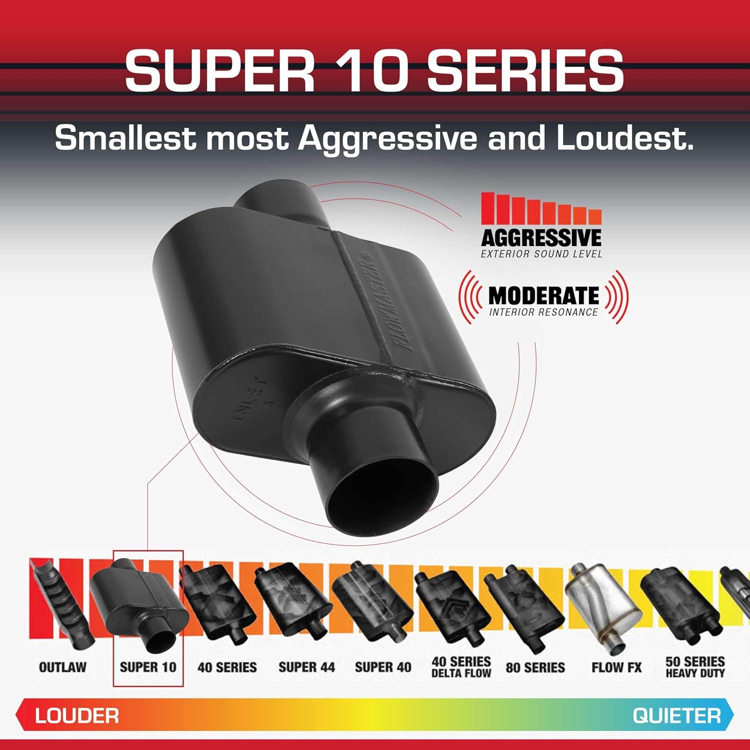 Silenciador Flowmaster Super 10 - 3" Entrada y Salida Central - Acero Inoxidable