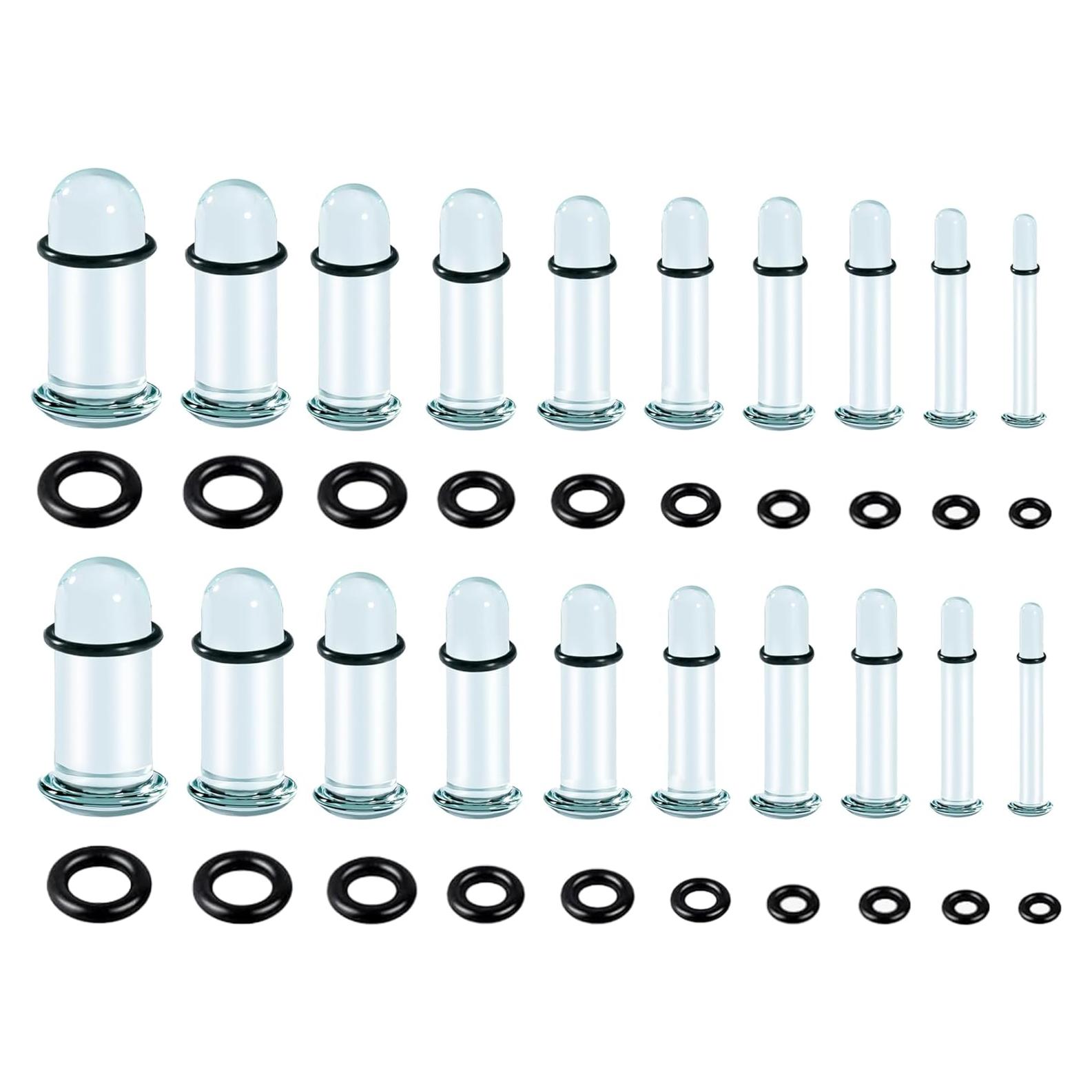Kit de Estiramiento de Orejas de Vidrio 20PCS 1.6mm a 6mm Hipoalergénico