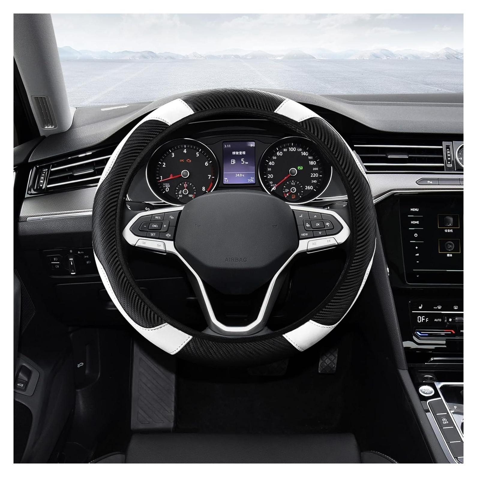 Funda de Volante de Coche Tecledsn Fibra de Carbono 36.8-38.1 cm Blanco