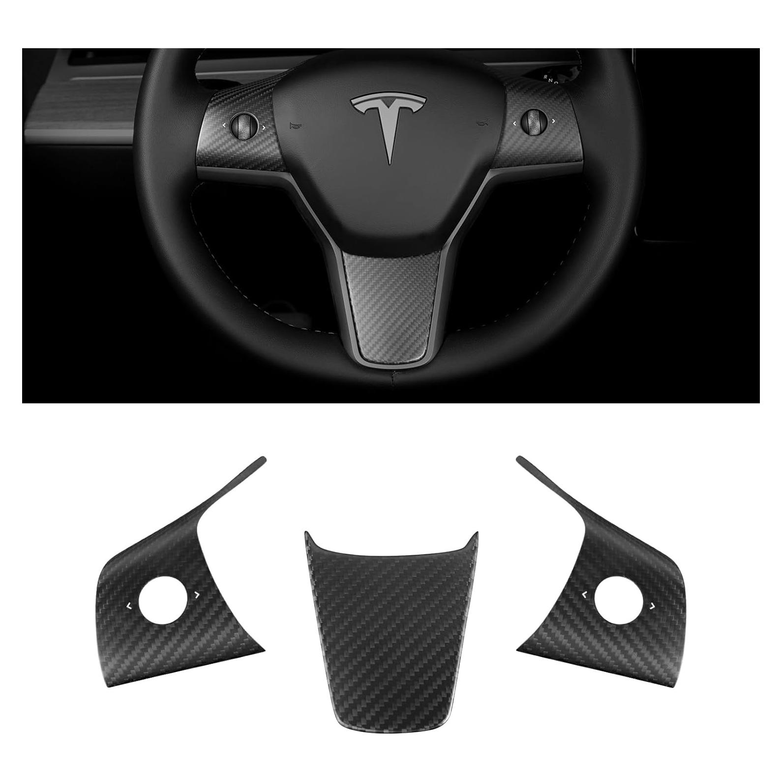 Cubierta de volante de fibra de carbono Leeiion para Tesla M3/Y 2017-2023