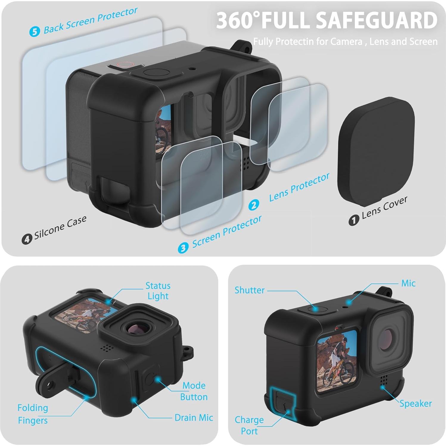 Funda de Silicona FitStill para GoPro Hero 12/11/10/9 Black