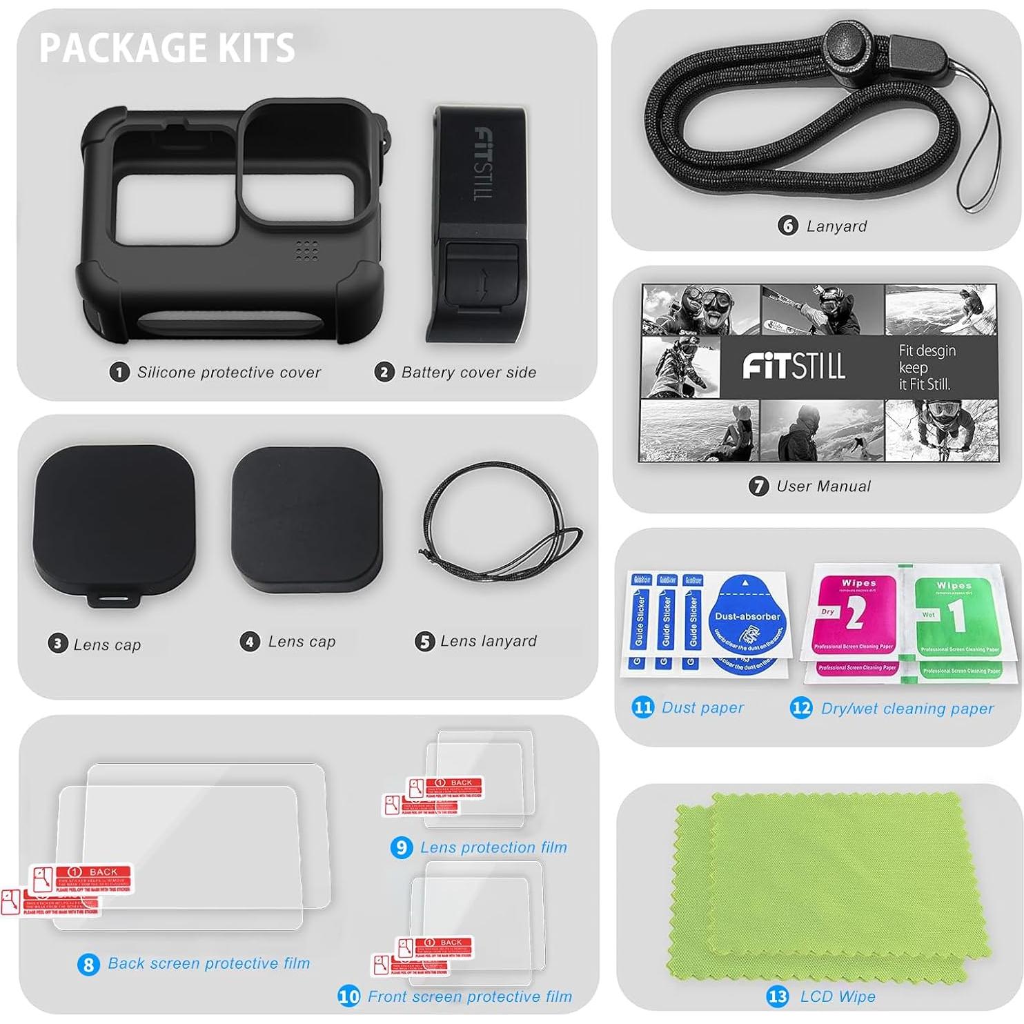 Funda de Silicona FitStill para GoPro Hero 12/11/10/9 Black