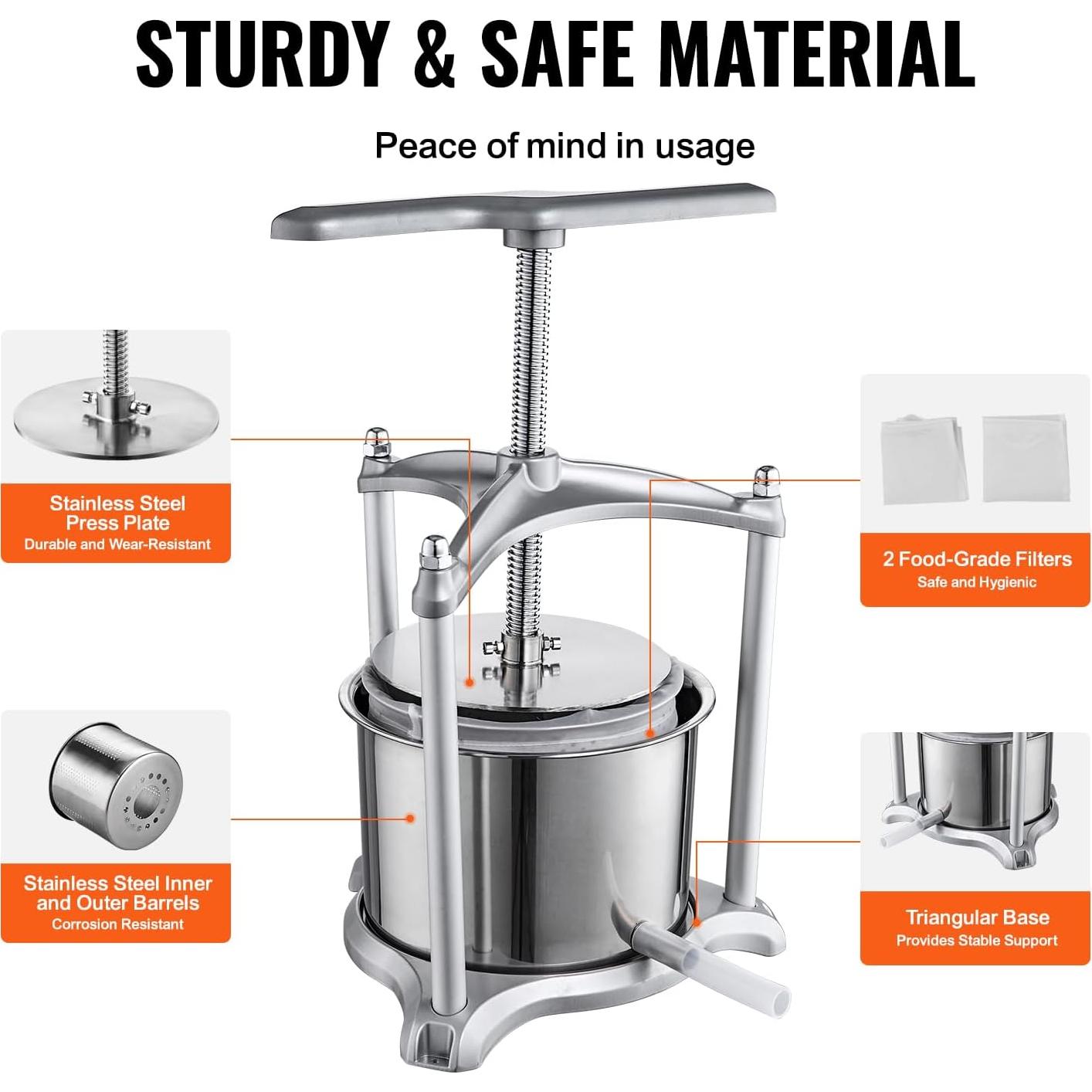 Prensa de Frutas Manual VEVOR 6.06L Acero Inoxidable 30cm