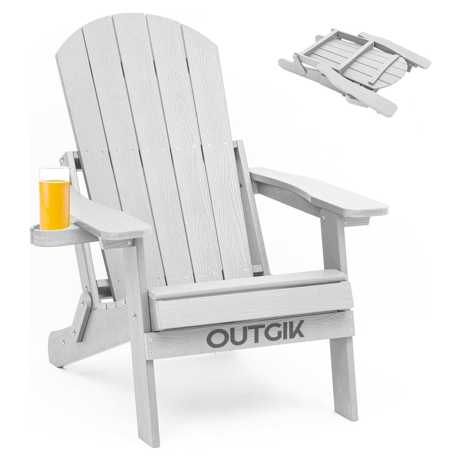 Silla Adirondack Plegable OUTGIK con Portavasos Blanca