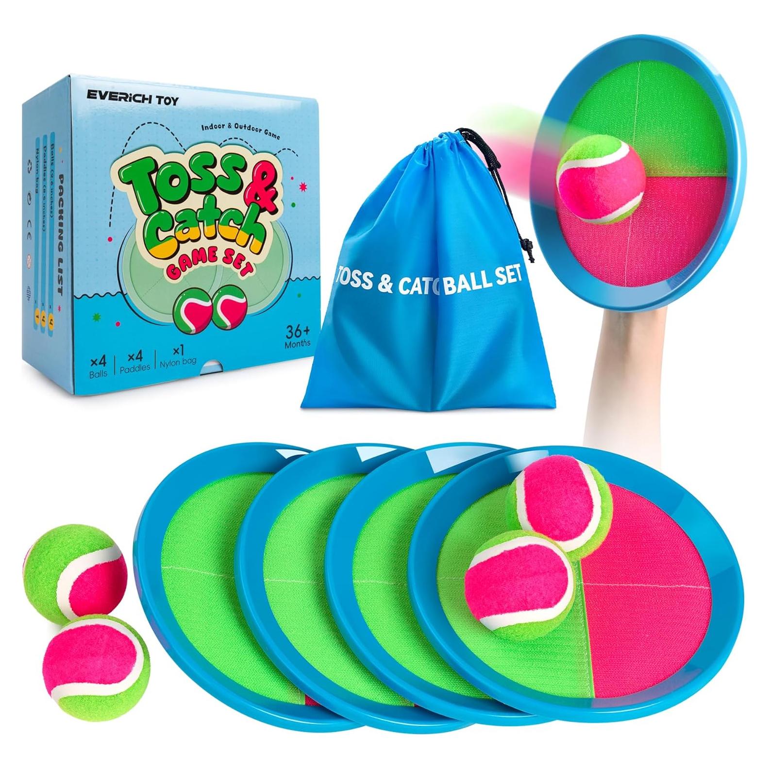 Juego de Lanzar y Atrapar EVERICH 4 Palas y 4 Pelotas