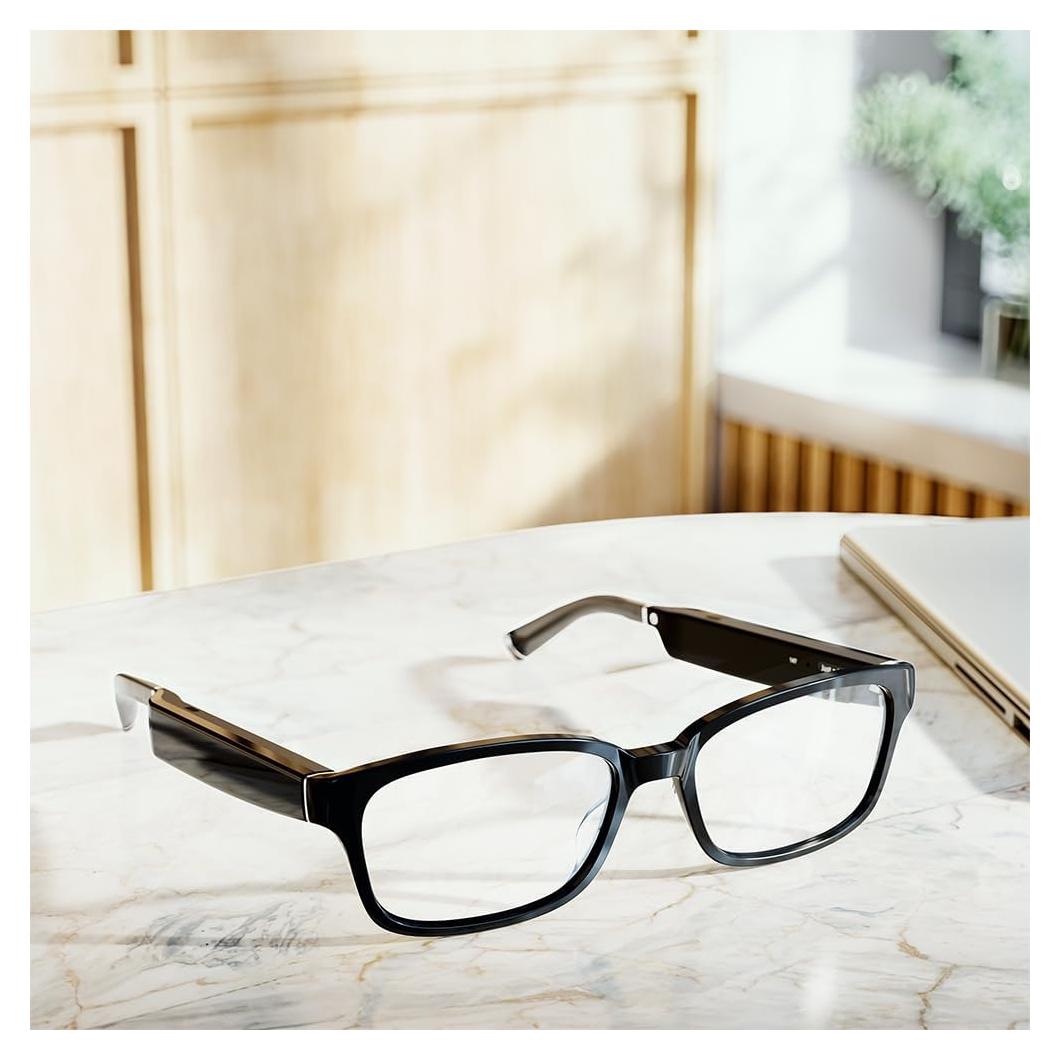 Amazon Echo Frames, an Alexa device (newest model), Smart glasses with Alexa, Rectangle frames in Classic Black with blue light filtering lenses