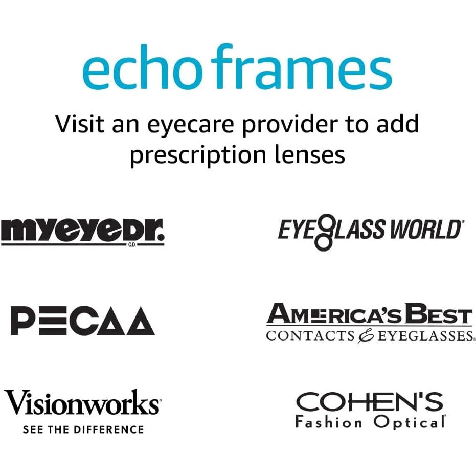 Amazon Echo Frames, an Alexa device (newest model), Smart glasses with Alexa, Rectangle frames in Classic Black with blue light filtering lenses
