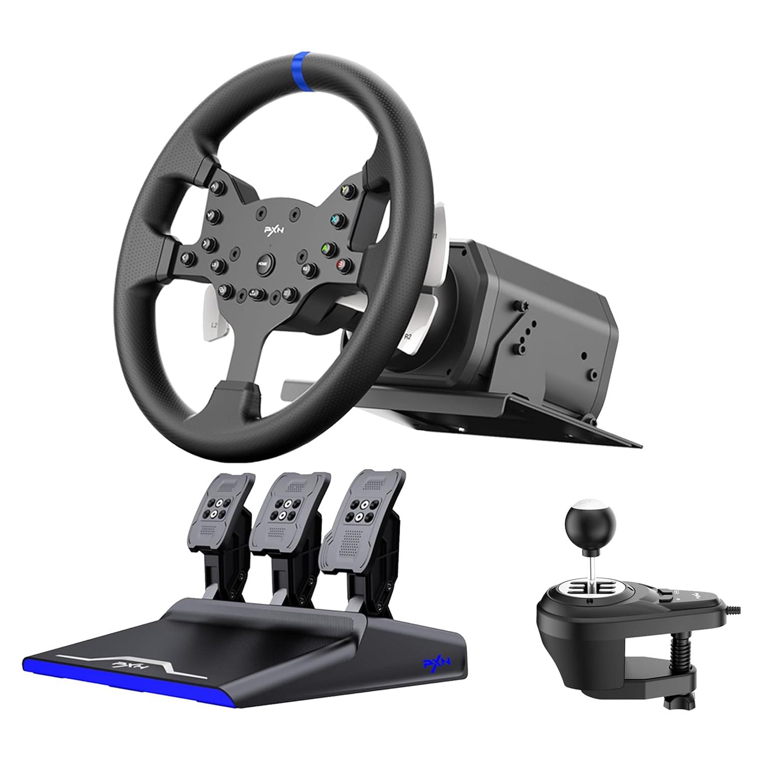 PXN-V99 Racing wheel, 3nm force feedback gaming Racing wheel, 270/900° Dismantle, with Hall magnetic induction pedal, 6+1 gear shift rod steering wheel for PS4/PS3/ Xbox One/Series X/S/PC(7/8/10/11）