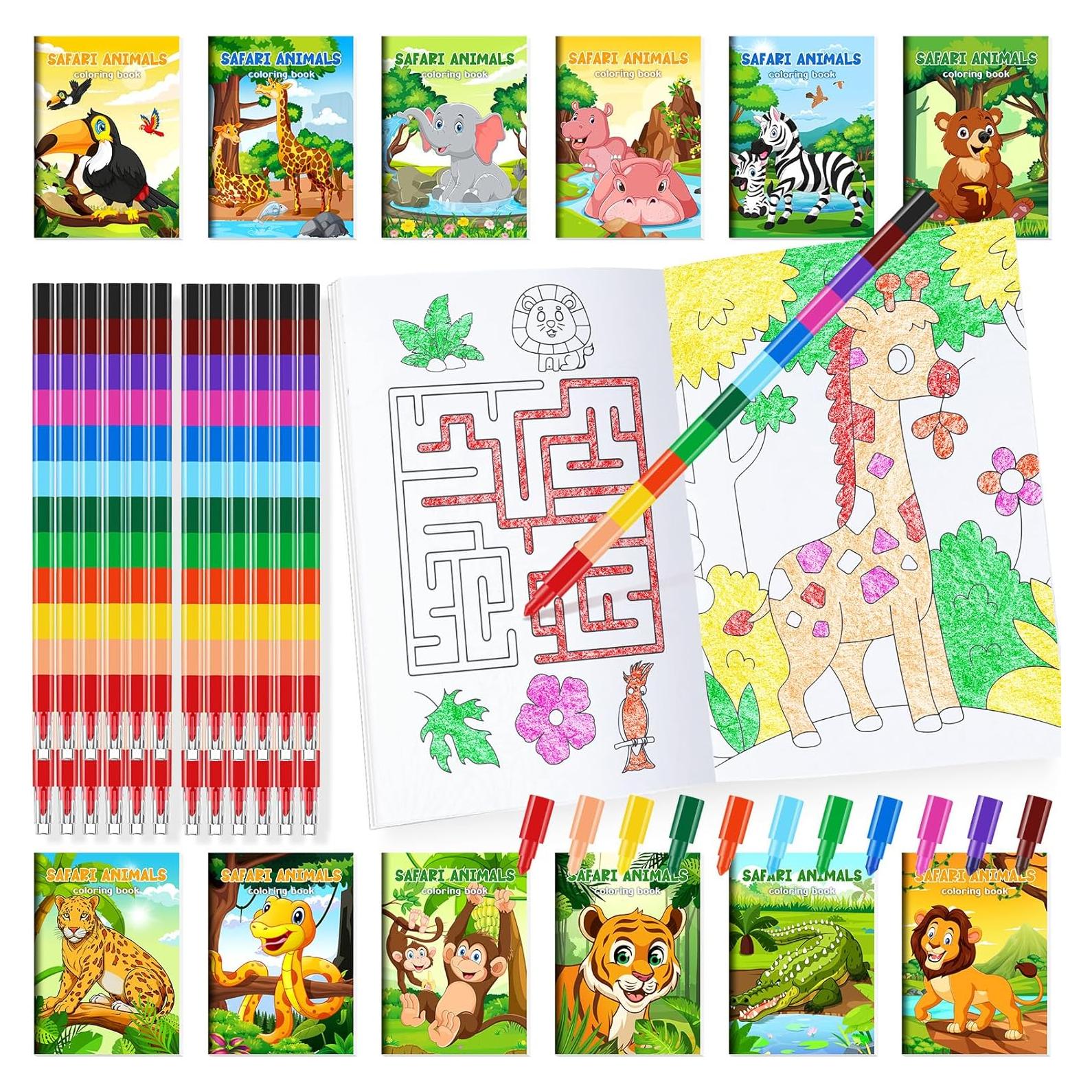 BenLouis Libros de Colorear Mini Safari 24 Crayones Niños