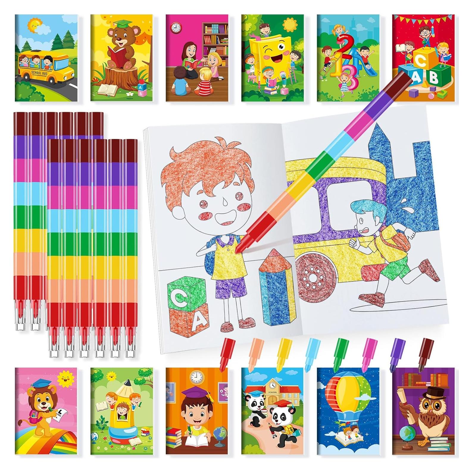 BenLouis 24 Libros de Colorear Mini + 24 Crayones para Niños