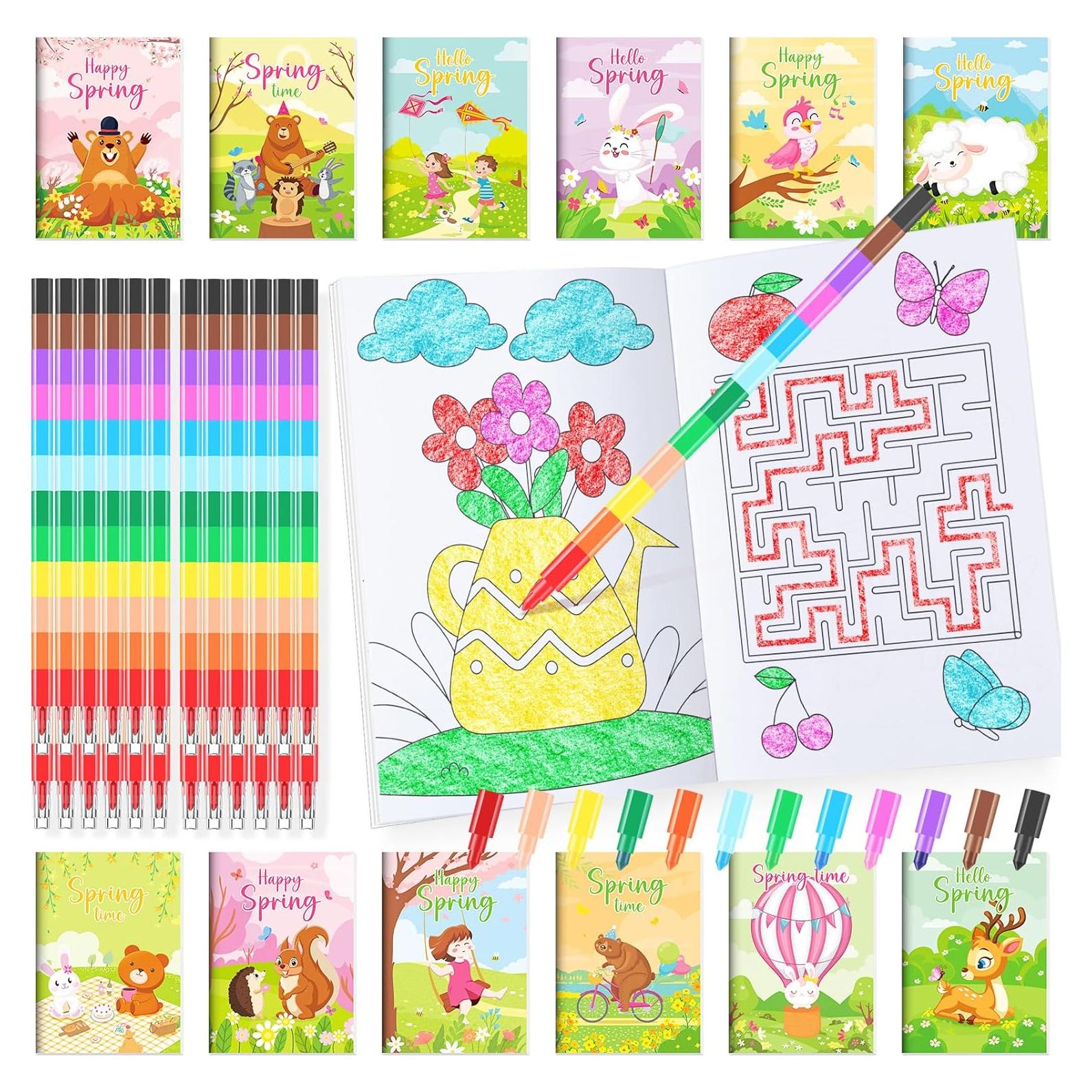 BenLouis 24 Libros de Colorear Mini Primavera + 24 Crayones