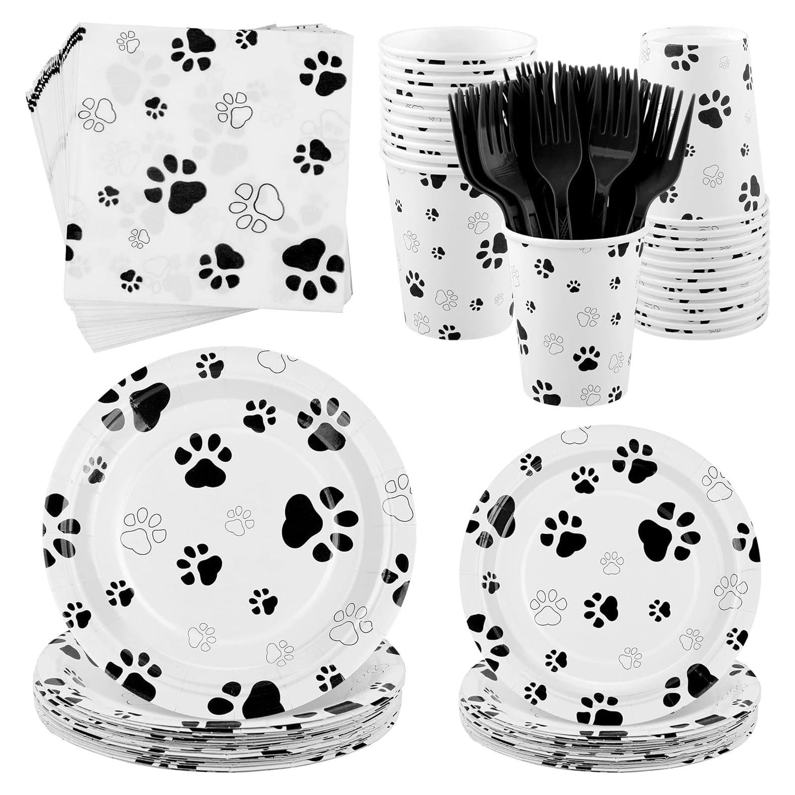 Juego de Vajilla de Fiesta Kochorie 144 Piezas Huellas Perro