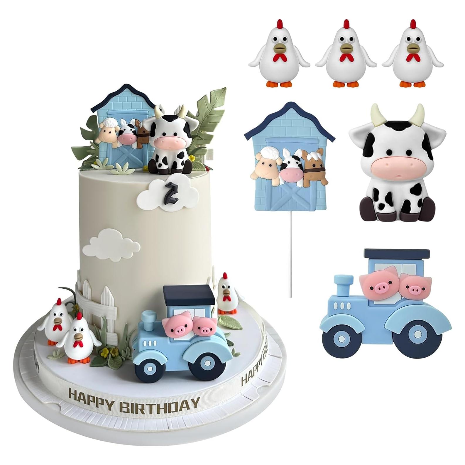 6 PCS Decoraciones de Pastel de Granja Zafena Azul