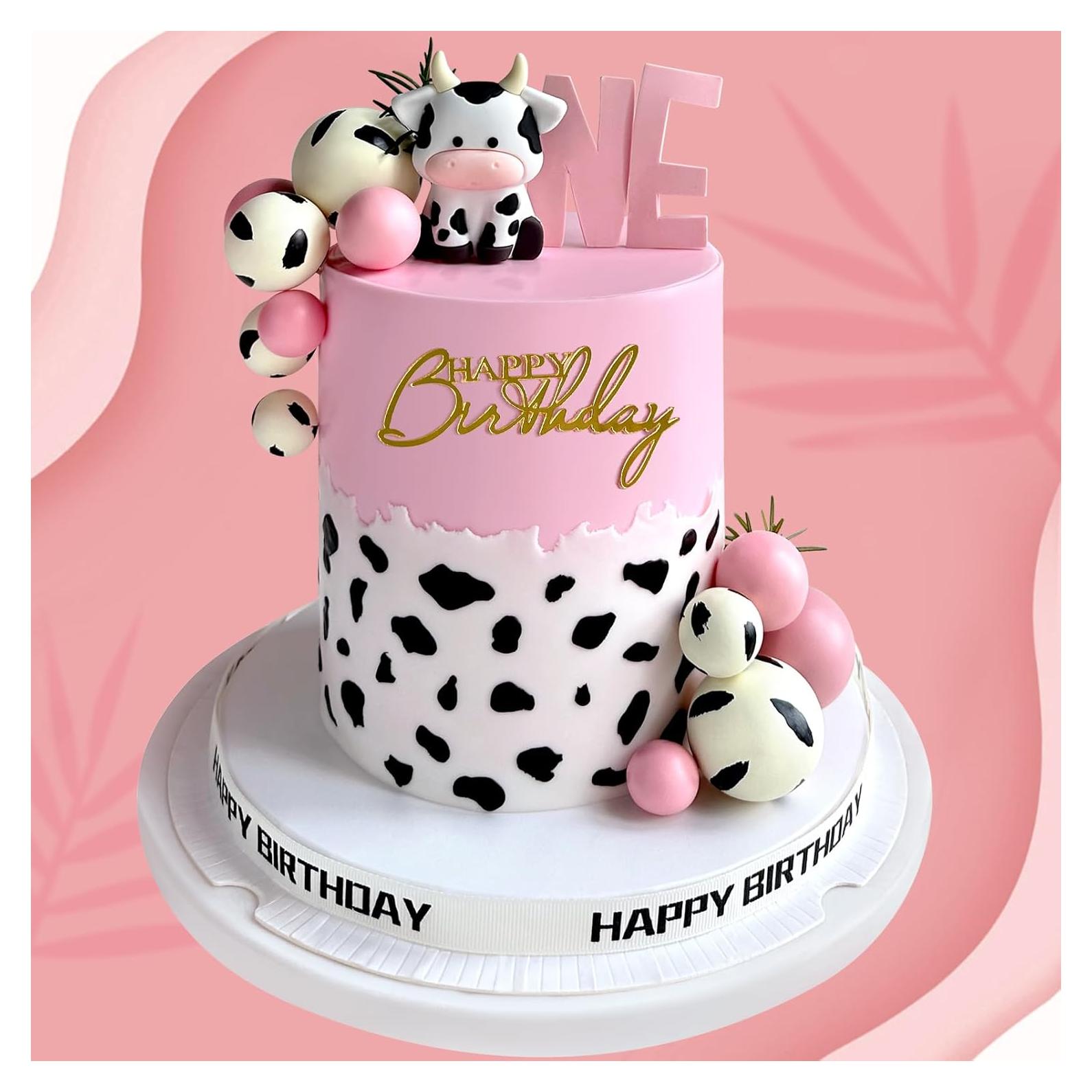 14 Piezas Decoraciones de Pastel de Vaca Zafena Rosa