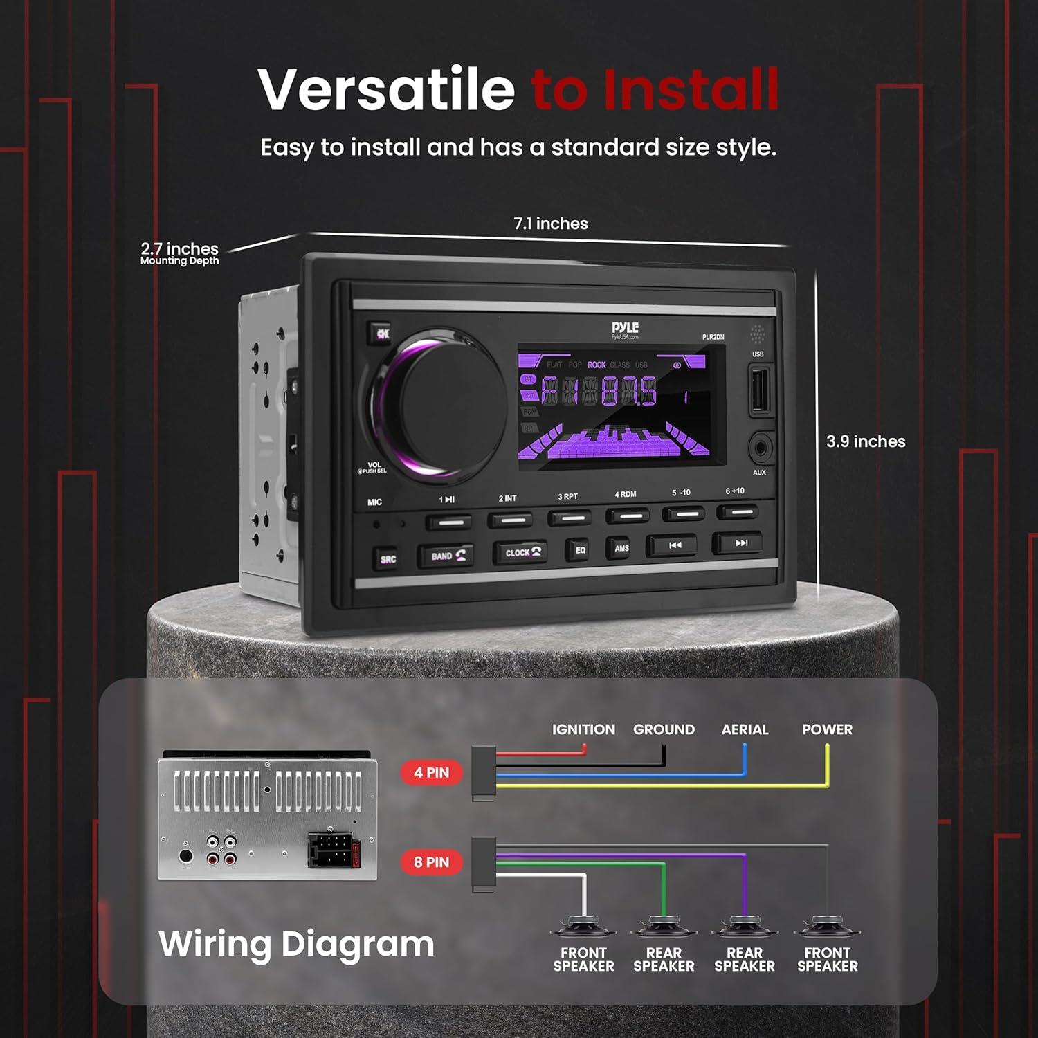 Receptor Estéreo Marino Bluetooth Pyle PLR2DN 300W Doble DIN