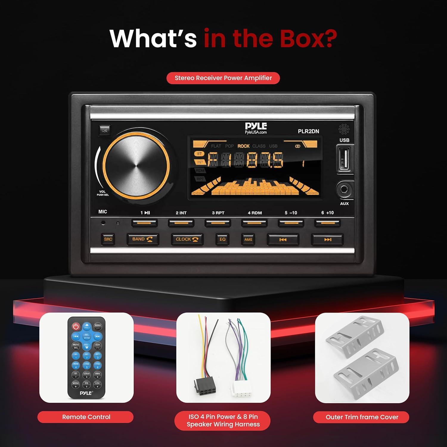 Receptor Estéreo Marino Bluetooth Pyle PLR2DN 300W Doble DIN