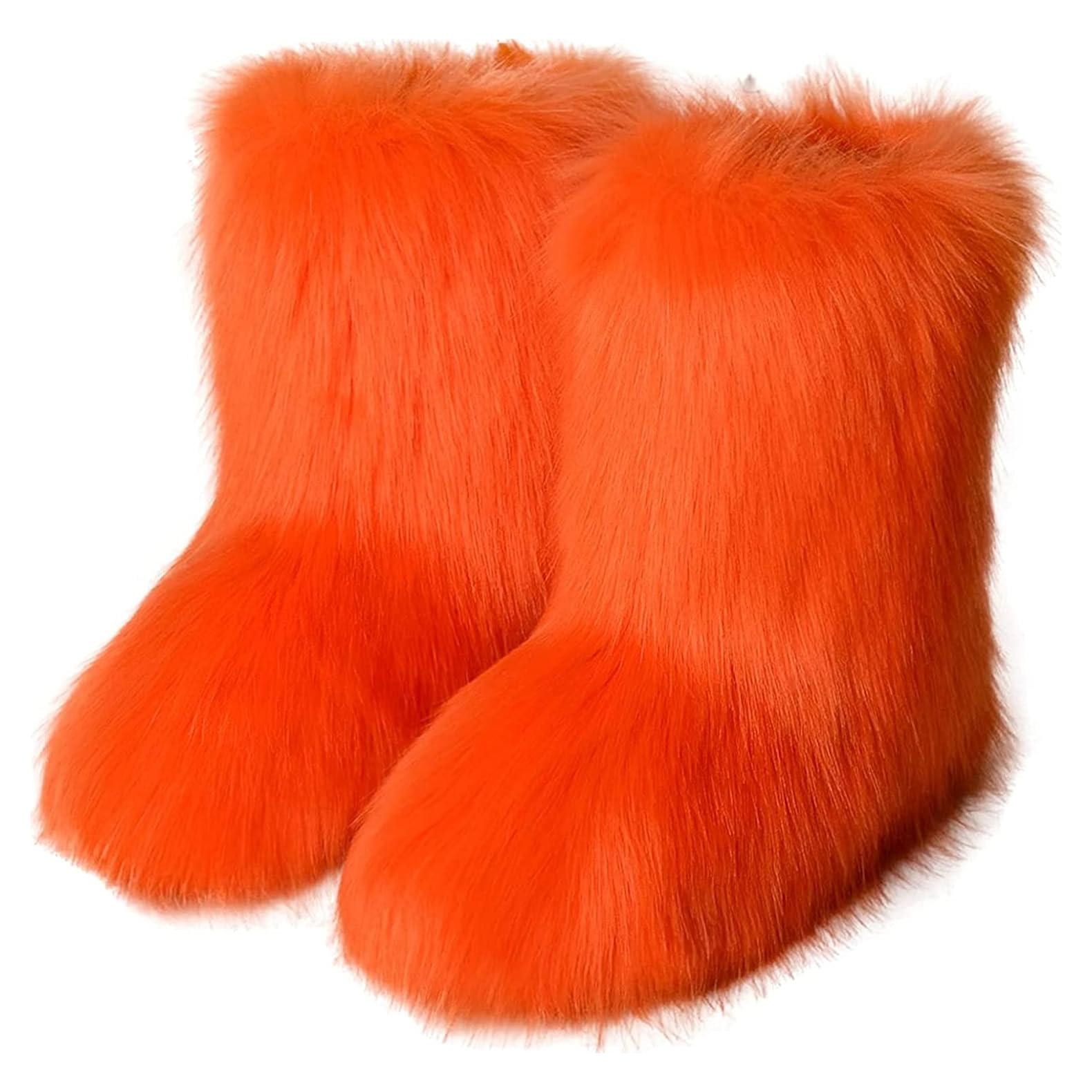 Botas de Nieve para Mujeres YESBOR Fluffy Naranja Talla 7