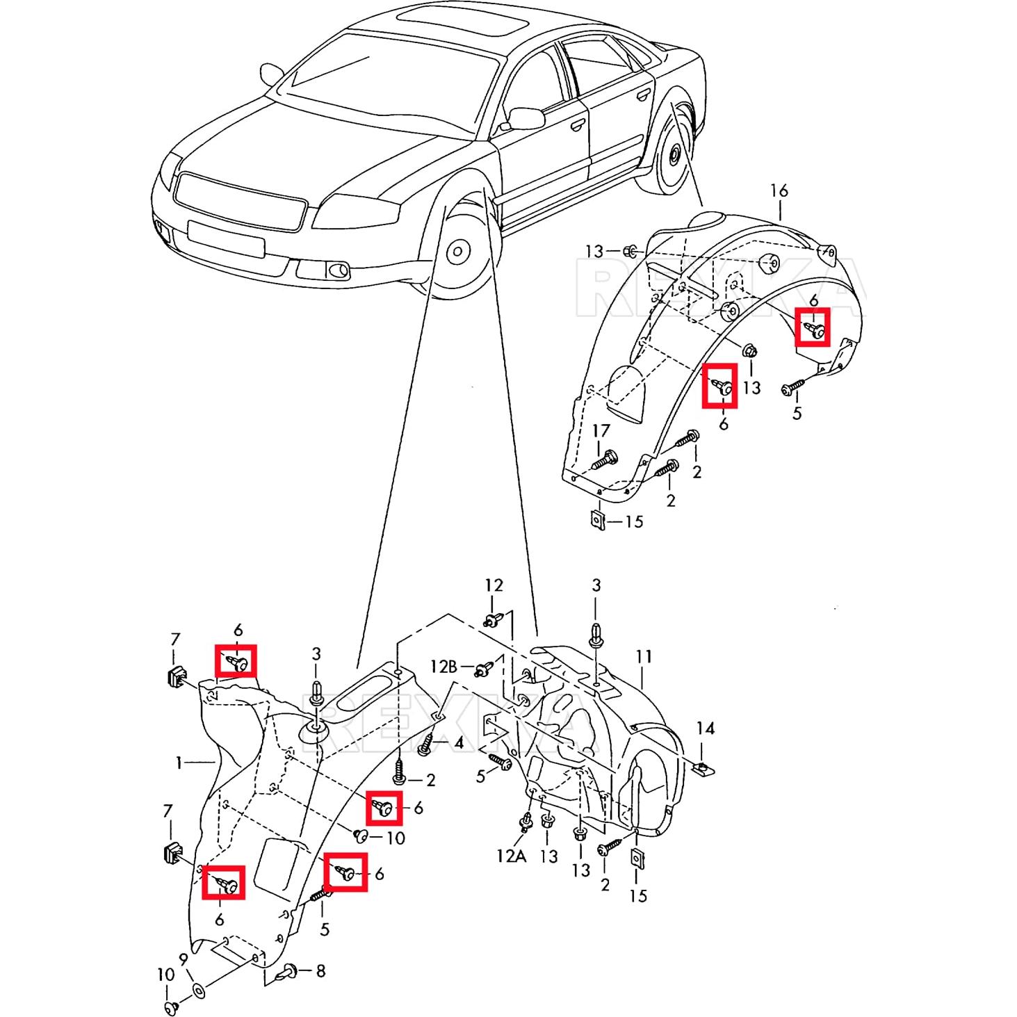 Clips de Retención Tipo Push Rexka 51pcs para Audi A4 A5 A8 Q3 Q5