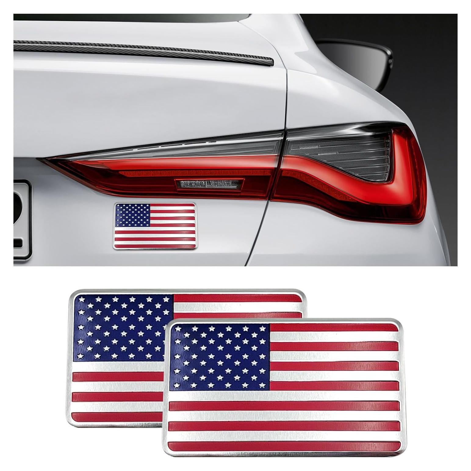 Calcomanías 3D de Metal Dickno - Bandera Americana Roja (2 PCS)