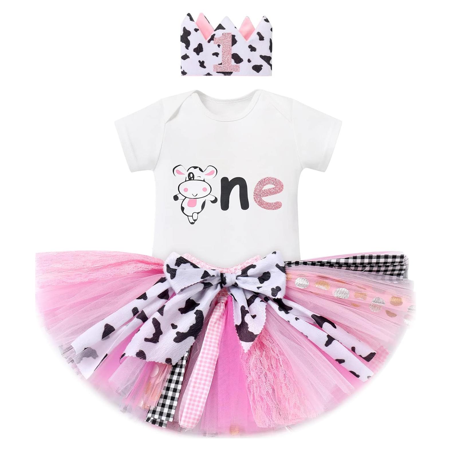 Conjunto de Cumpleaños 1 Año Niña AWIBMK Mono Vaca Tutu