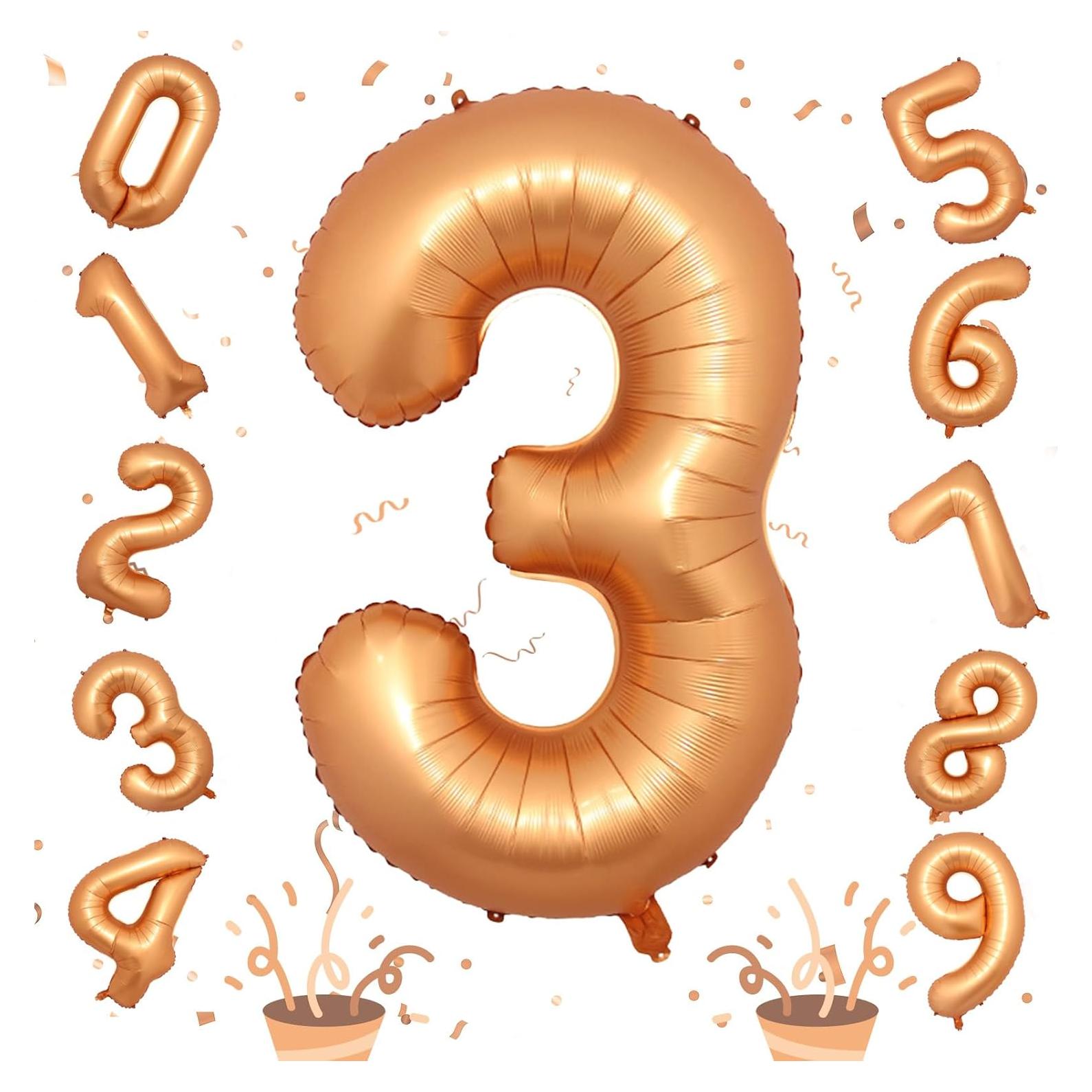 Globo de Número 3 Naranja 100 cm Autoinflable para Fiestas