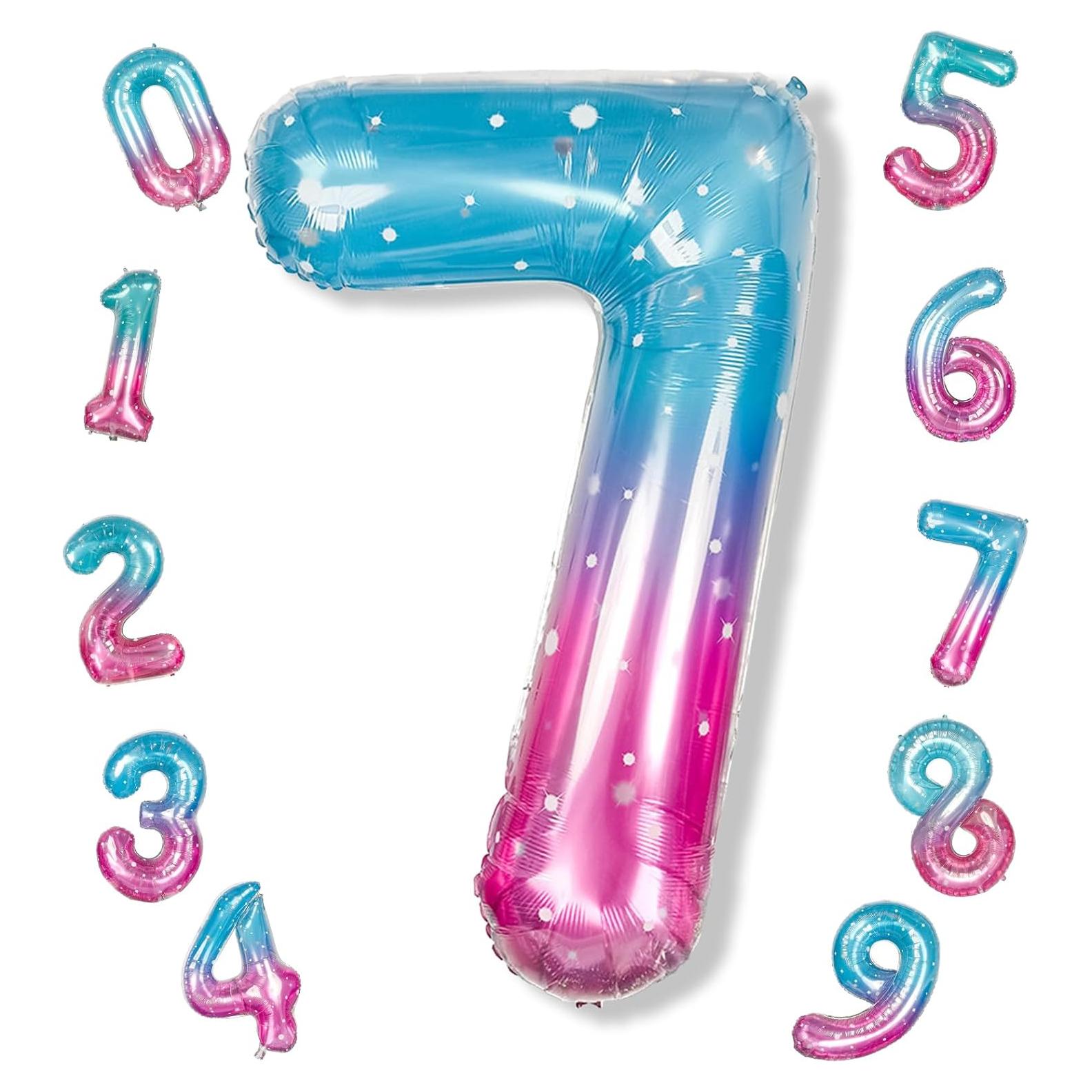 Globo Número 7 Sirena 40 cm Mylar Azul Rosa para Fiestas