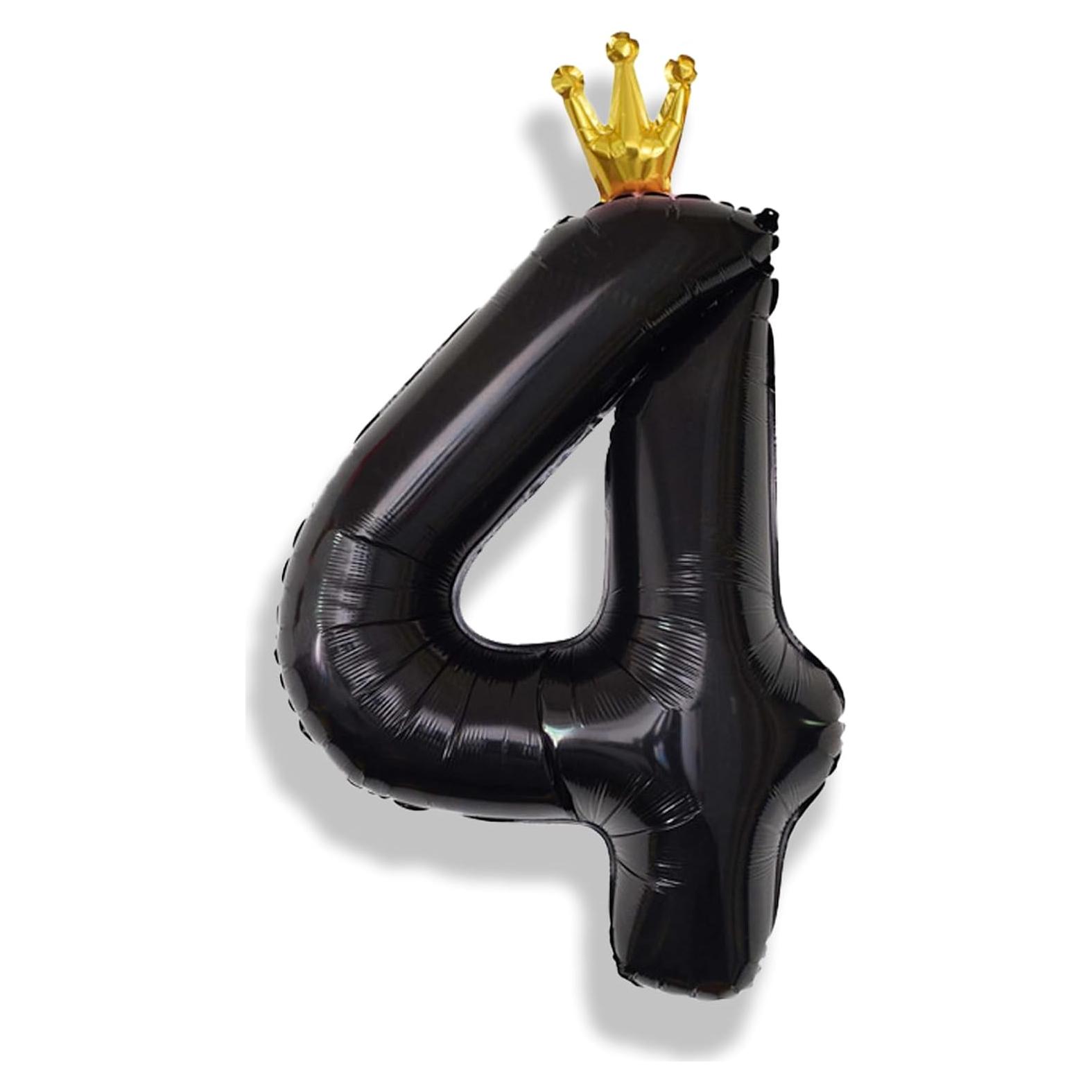 Globo de Número 4 Negro Crown 101,6 cm para Fiestas