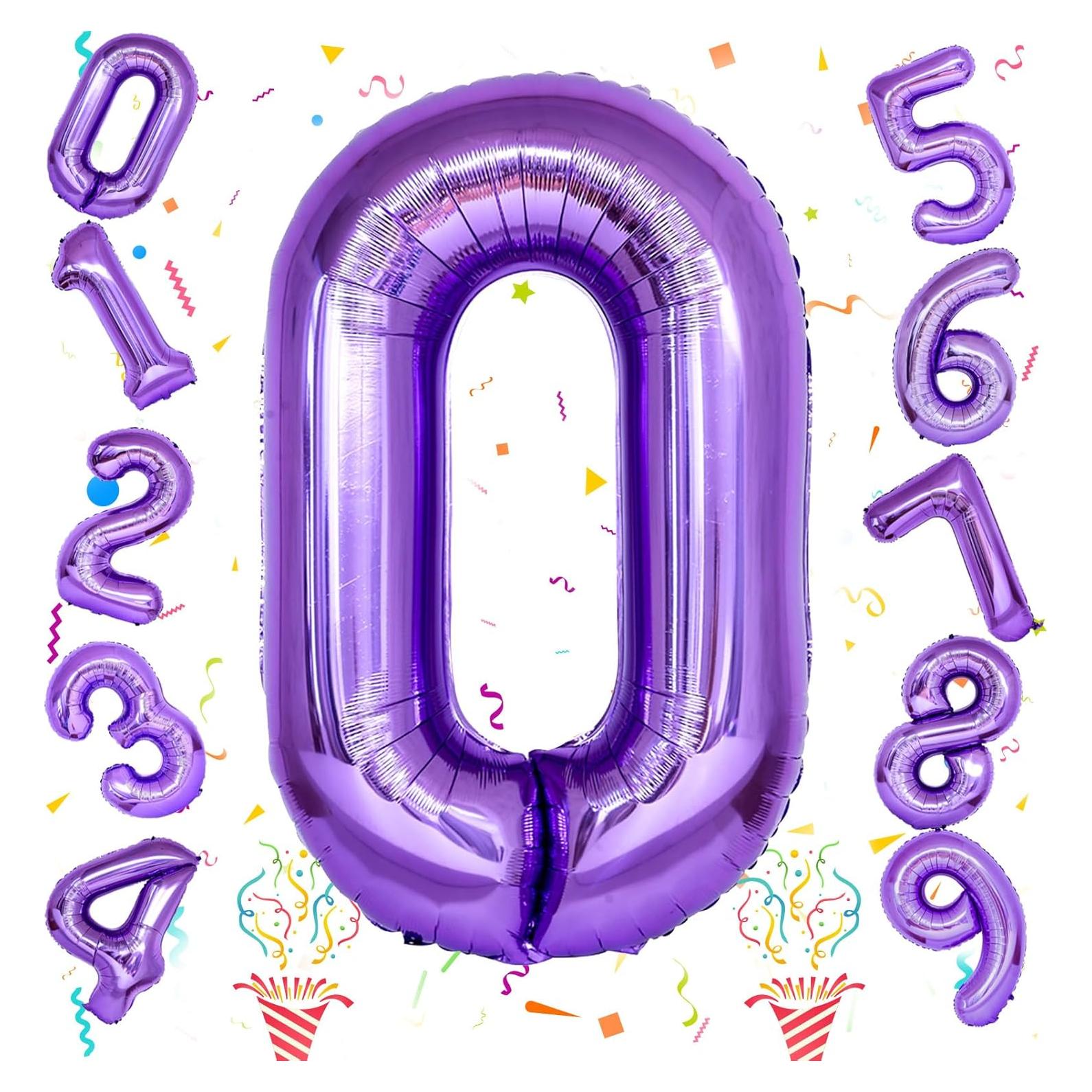 Globo de Número 0 Morado 101,6 cm Autoinflable para Fiestas