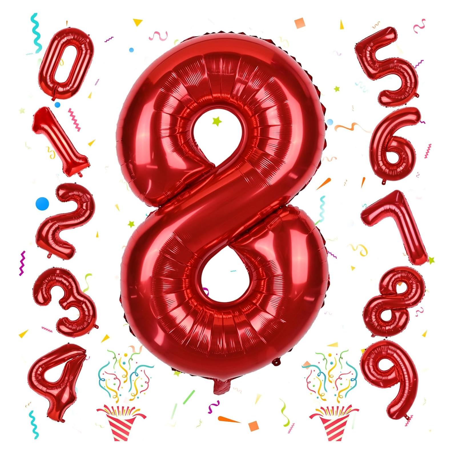 Globo Número 8 Rojo 101,6 cm Autoinflable para Fiestas