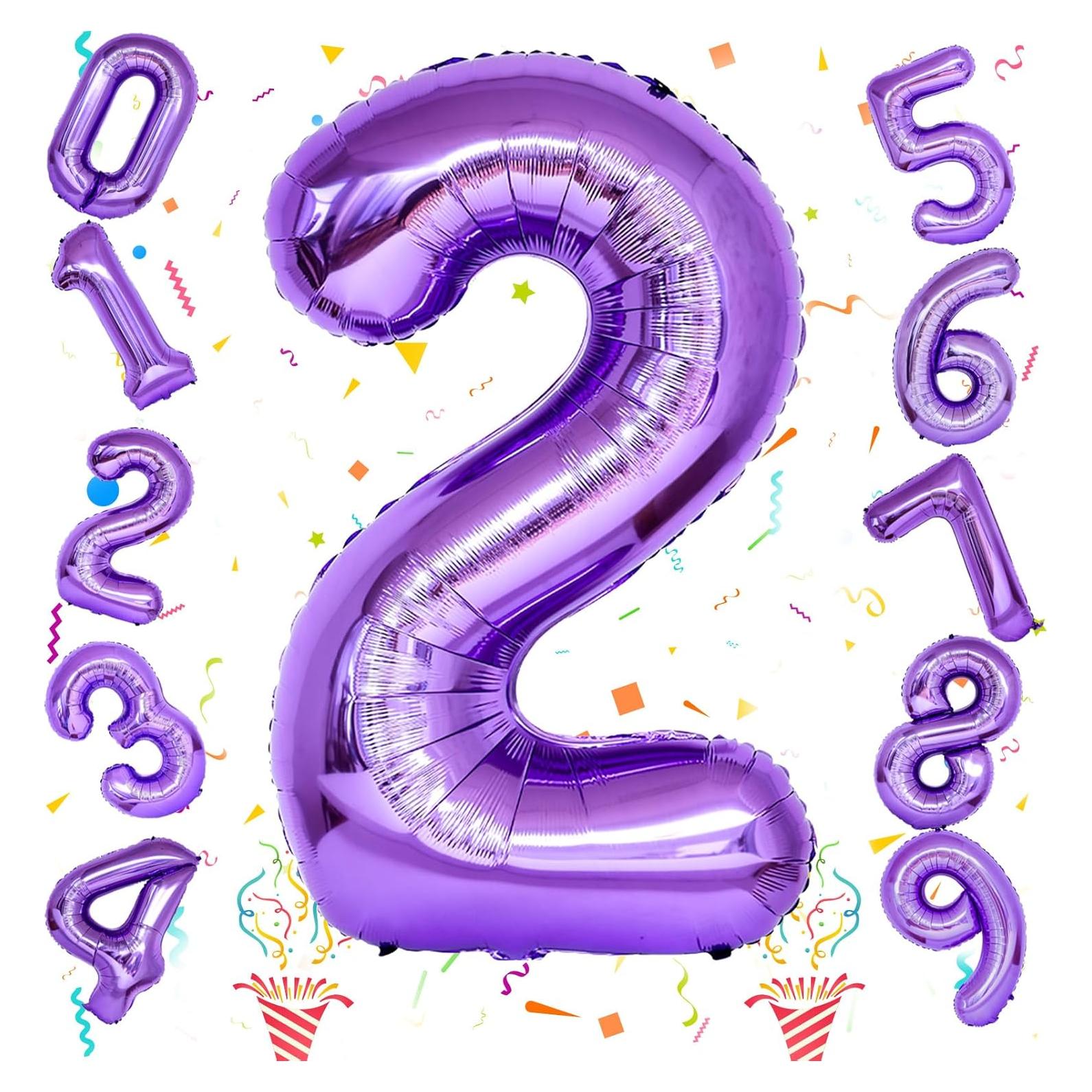 Globo de Número 2 Morado 101,6 cm para Cumpleaños