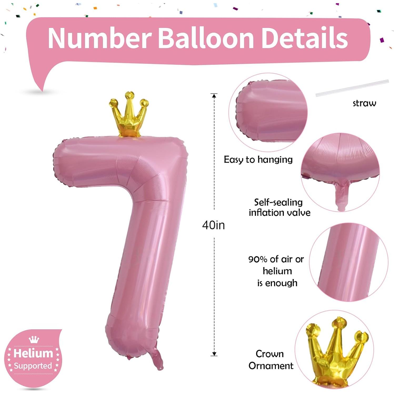 Globo de Número 7 Rosa Pastel 101,6 cm para Cumpleaños