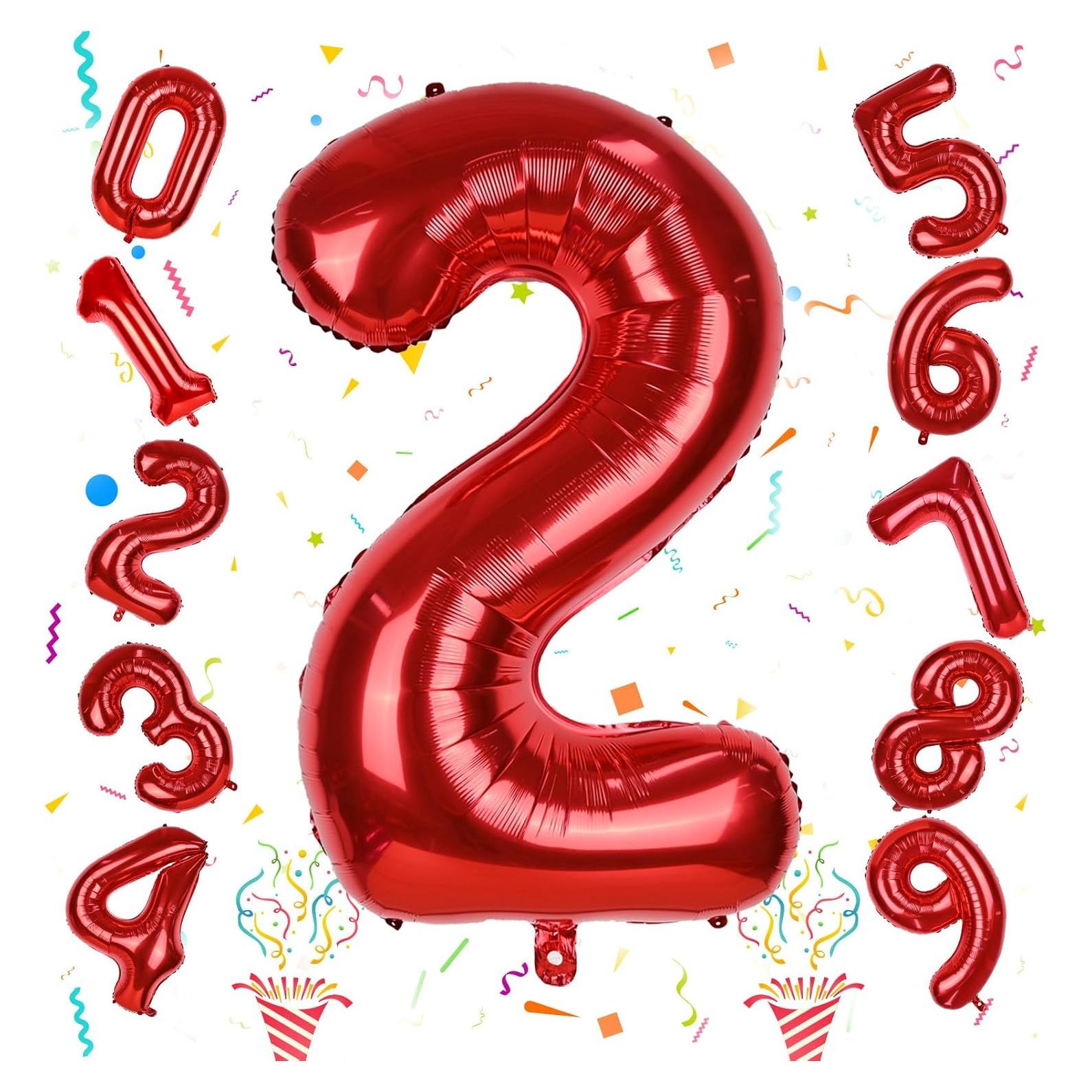 Globo de Número 2 Rojo 101,6 cm para Cumpleaños y Eventos