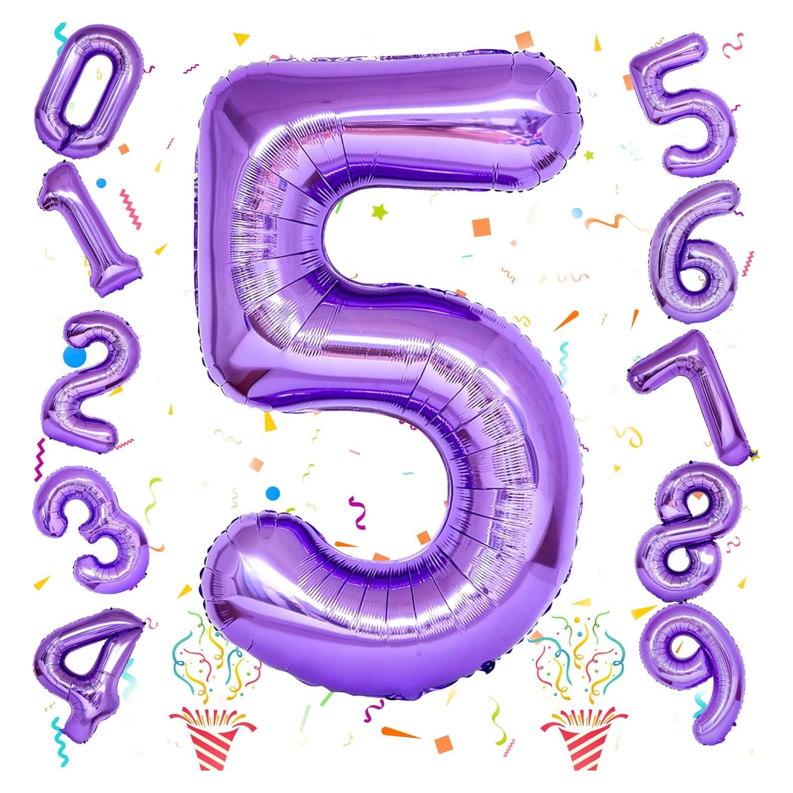 Globo de Número 5 Púrpura 101,6 cm Autoinflado Isndare