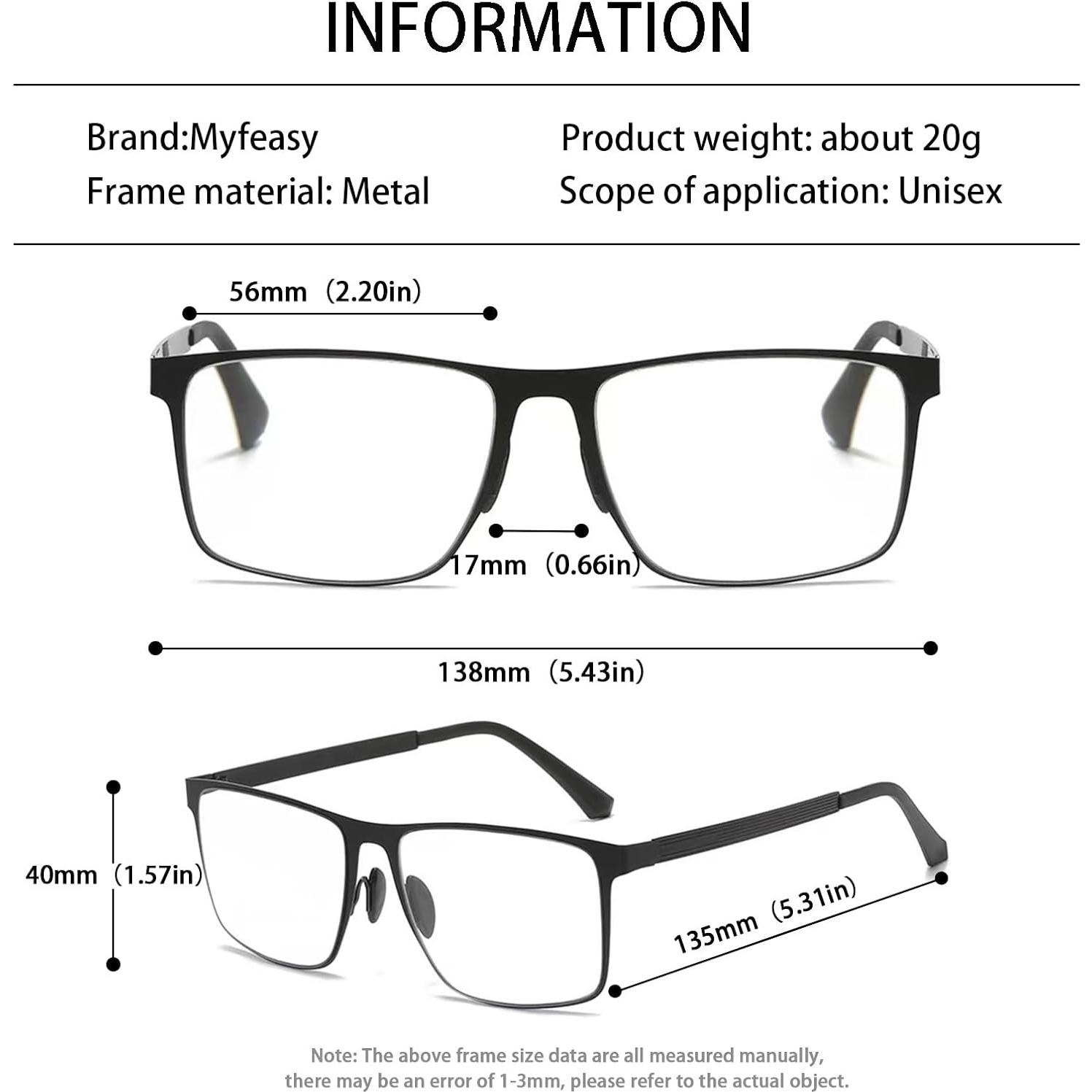 Gafas Progresivas Metalicas Anti-Luz Azul 2.5x Negros