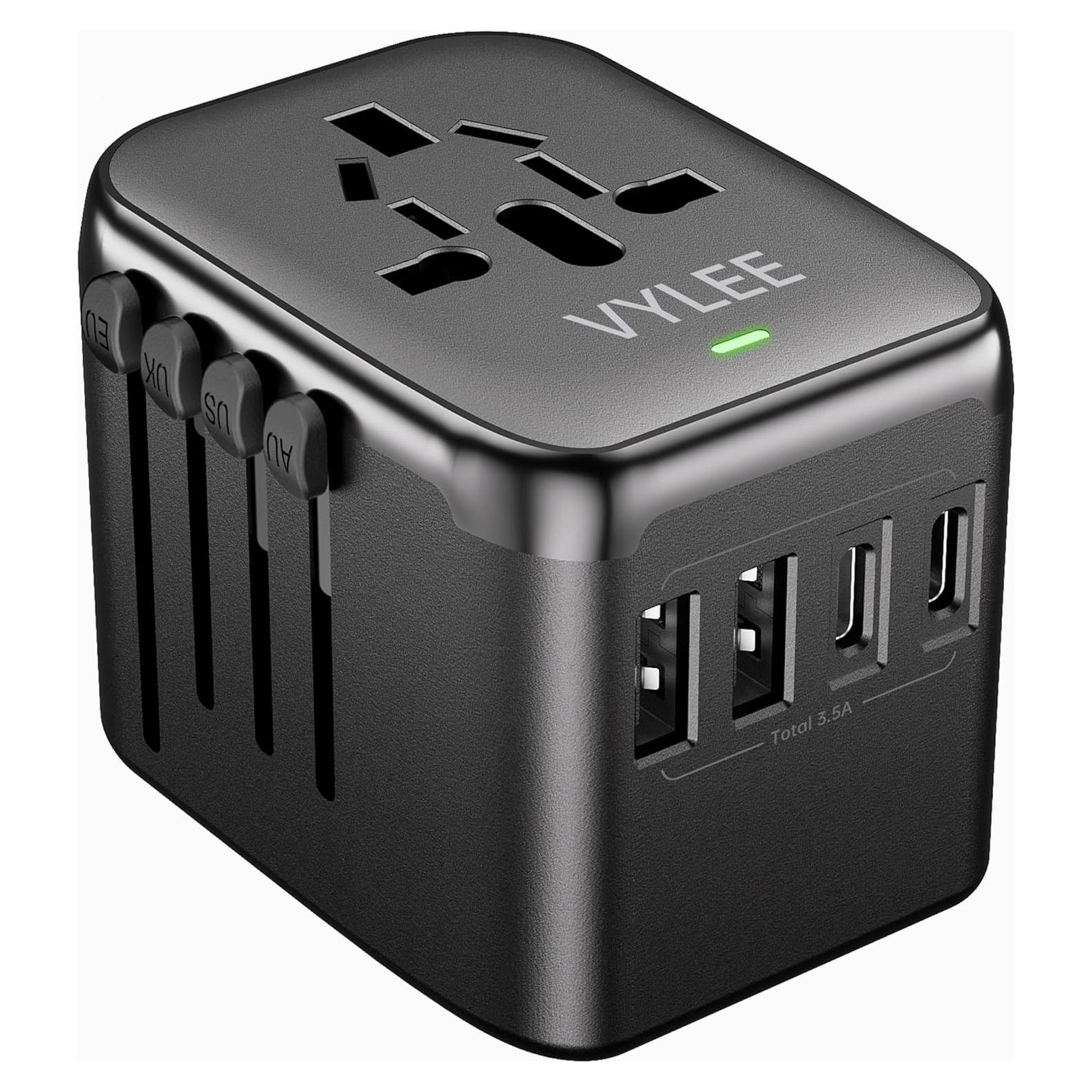 Adaptador de Enchufe Universal 5 en 1 Ouli 3.5A USB-C Negro