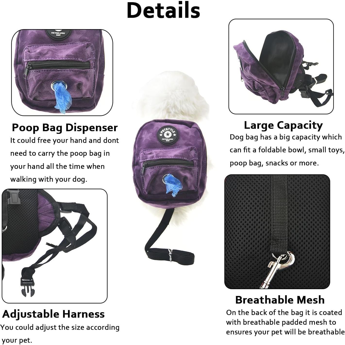 Arnés Mochila para Perros FLAdorepet L 4,54-6,80 kg Púrpura