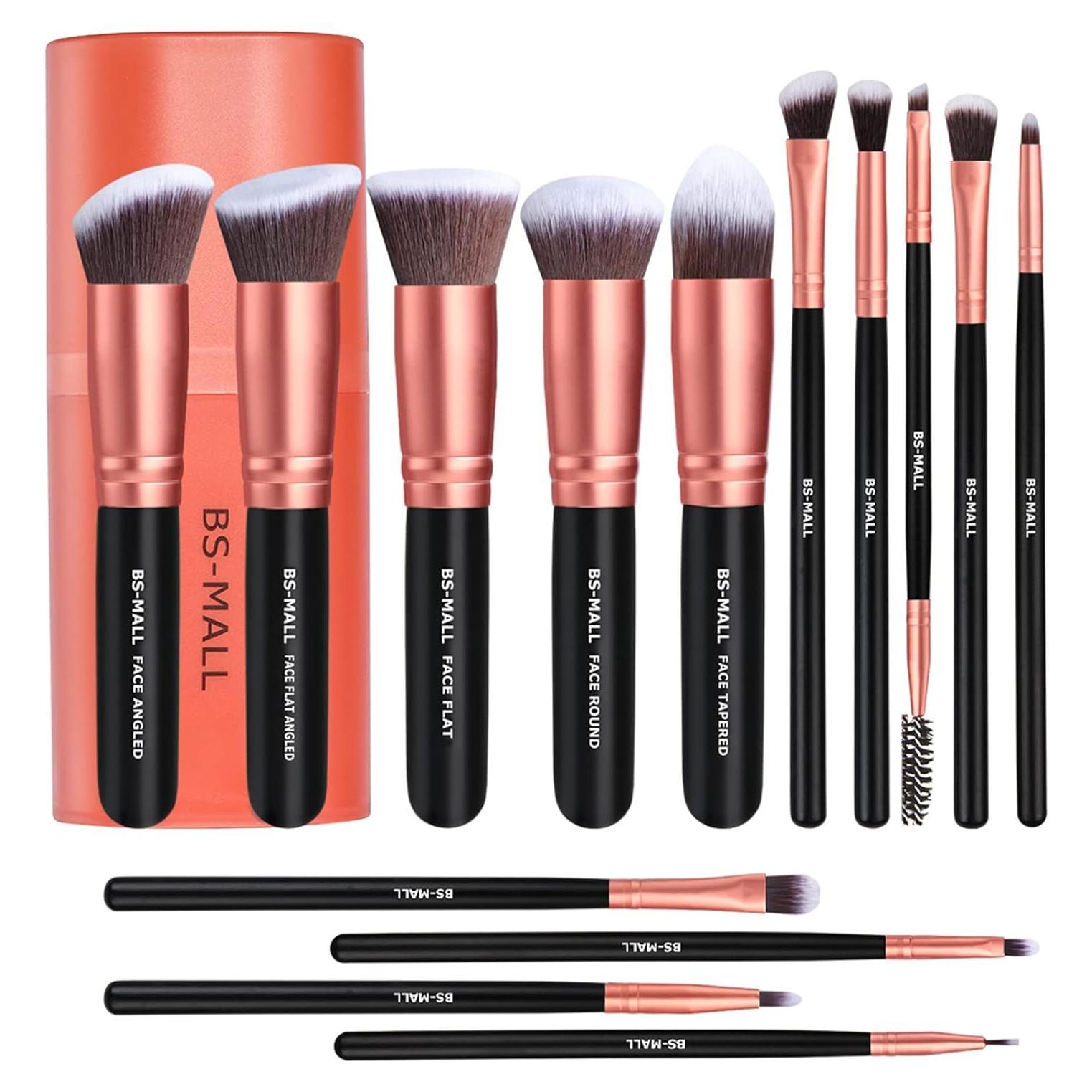 Juego de Brochas de Maquillaje BS-MALL 14 Pcs Rosa Dorado