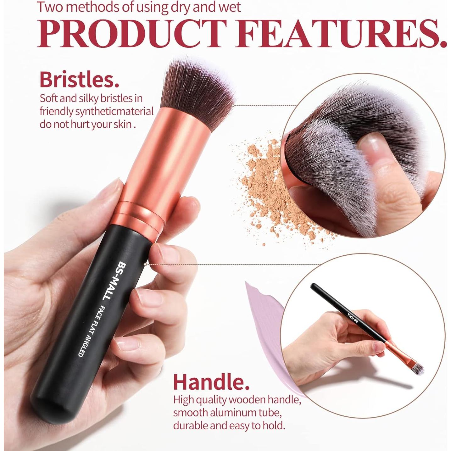 Juego de Brochas de Maquillaje BS-MALL 14 Pcs Rosa Dorado