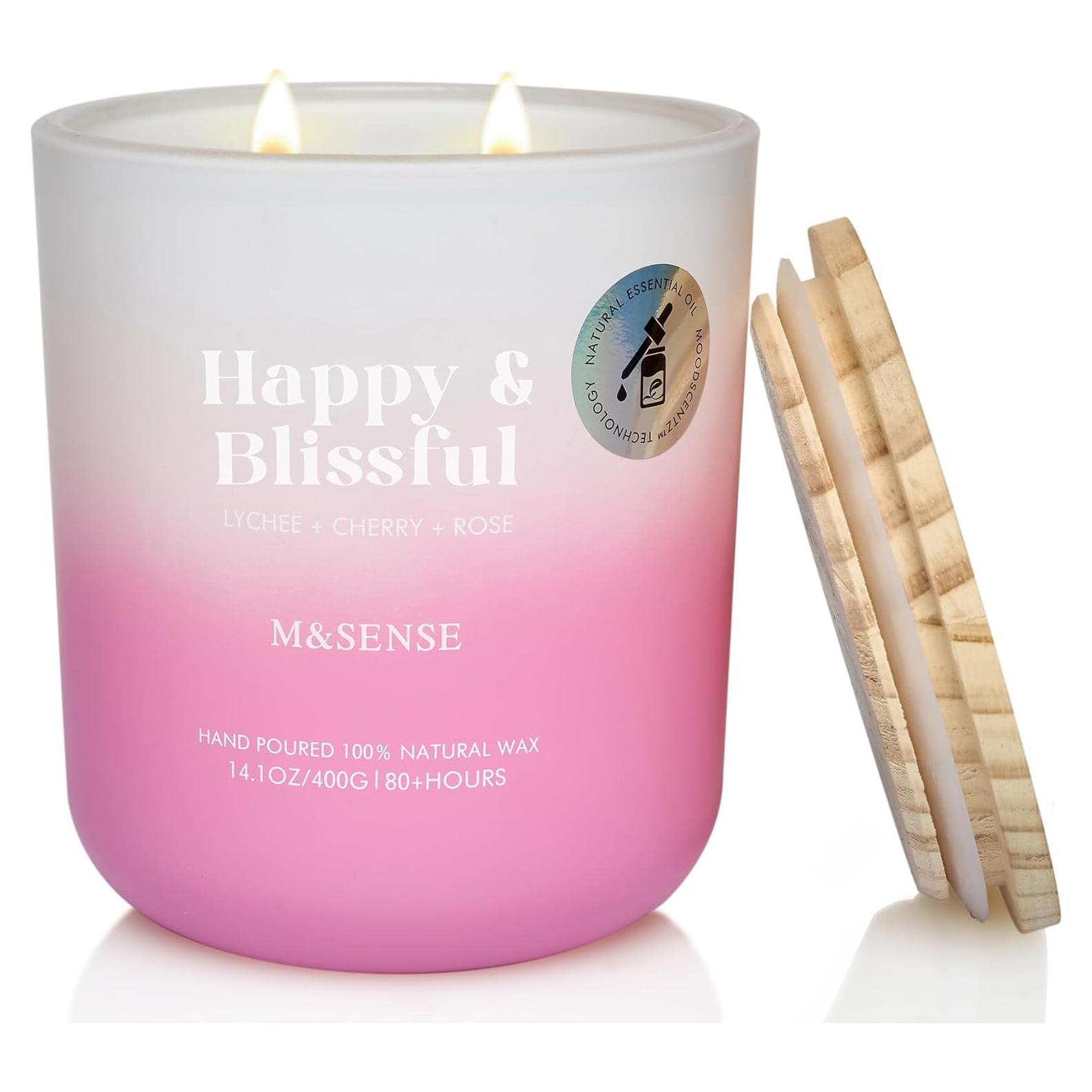 Vela Aromática M&SENSE Lichi Cereza Rosa 400g - 80 Horas