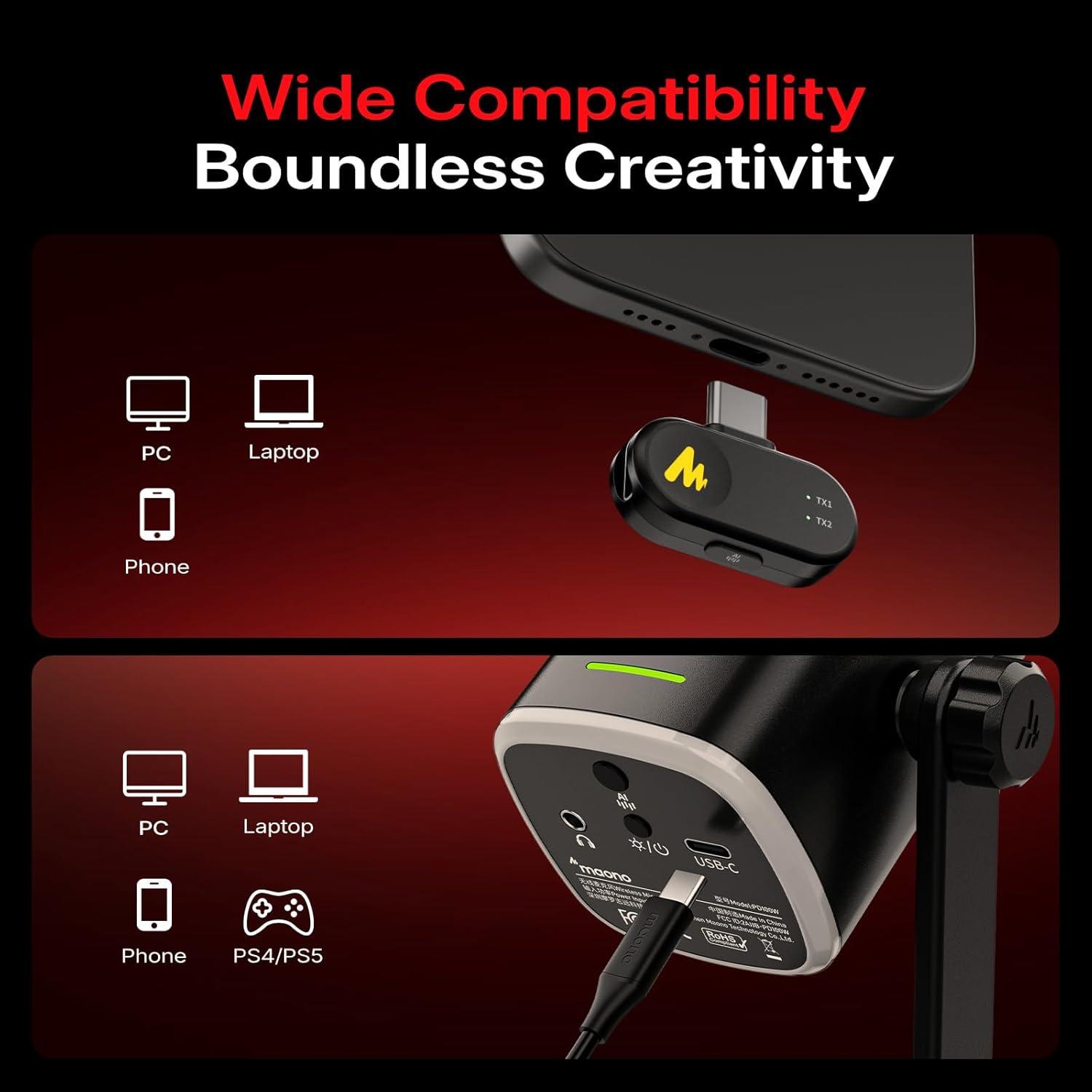 Micrófono Inalámbrico Dinámico MAONO PD100WS USB para PC