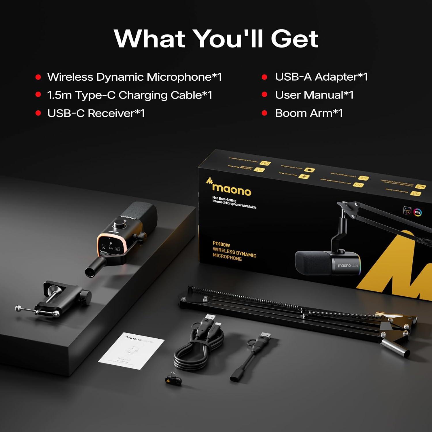 Micrófono Inalámbrico Dinámico MAONO PD100WS USB para PC